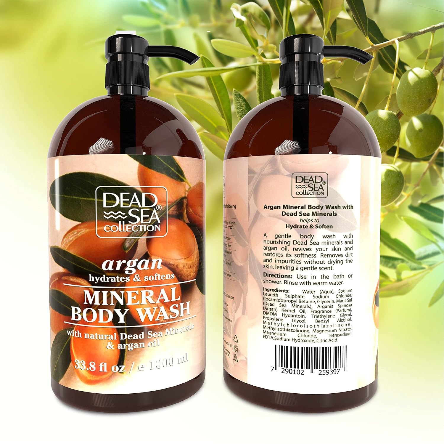 Dead Sea Collection Coconut Body Wash for Women and Men - with Pure Dead Sea Minerals and Coconut Oil - Cleanses and Moisturizes Skin - Pack of 2 (67.6 fl. oz)