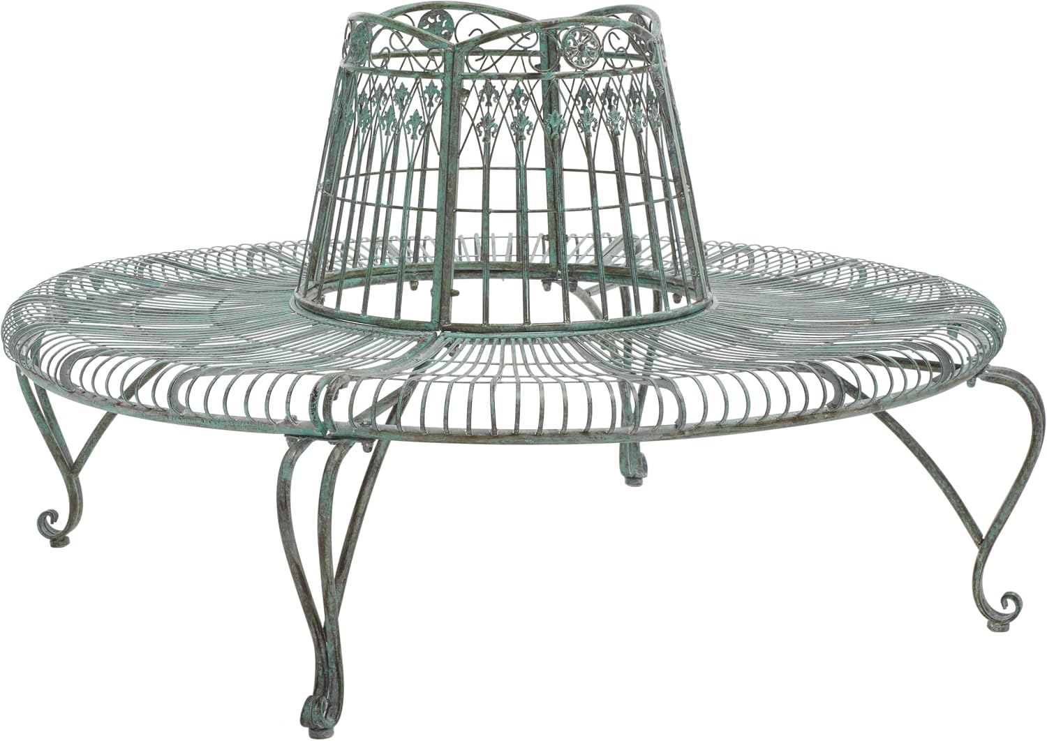 SAFAVIEH Outdoor - Ally Iron Tree Bench - Rustic Brown Iron Metal - Curved Scrollwork Garden Design - Ideal for Patio, Deck, Porch, Garden, 17.5" Seat Height (PAT5019A)
