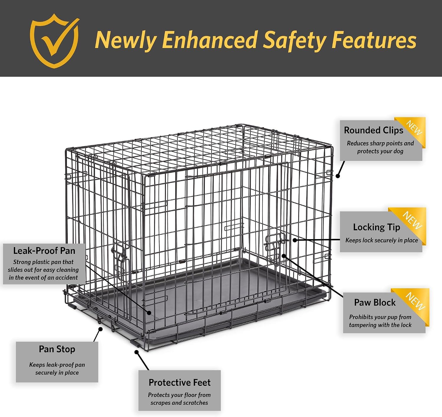 Midwest Homes for Pets 24-Inch New World Crate for Small Breeds, 12-20 lbs, Double Door Folding Dog Crate, Leak-Proof Tray & Secure Latches, Portable, Durable & Easy to Assemble