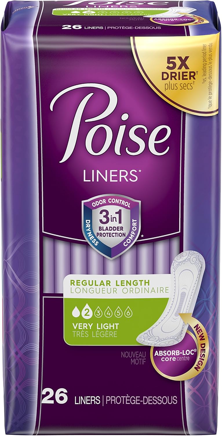 Poise Daily Incontinence Panty Liners, Very Light Absorbency, Regular, 288 Count (6 Packs of 48)