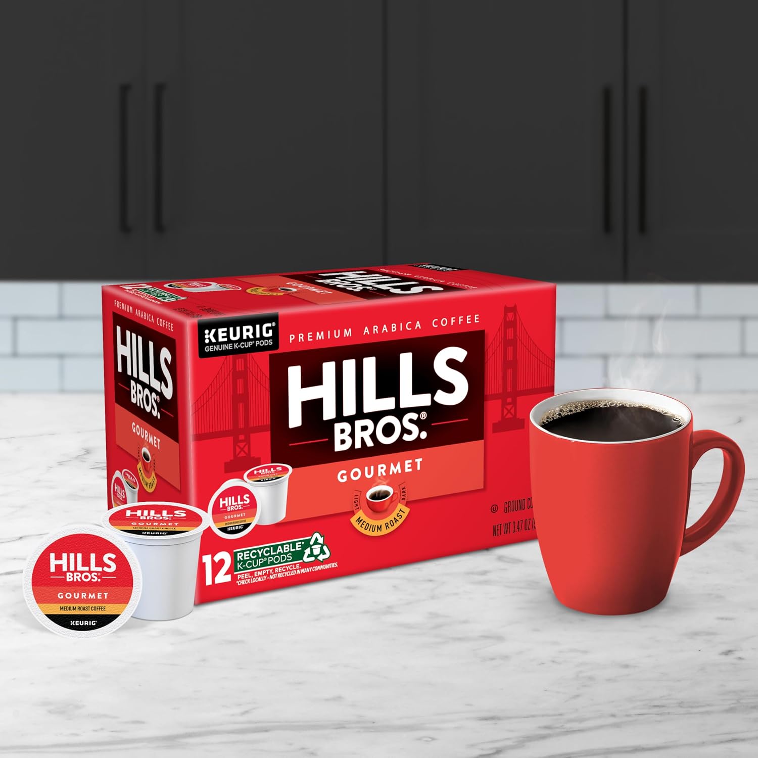 Hills Bros Single Serve Coffee Pods, 100% Colombian Ground Coffee, Medium Roast, 12 Count – Keurig Compatible, Roasted 100% Arabica Beans, Smooth Balanced Flavor
