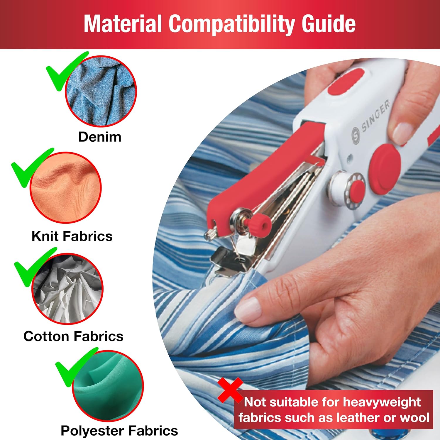 SINGER Stitch Sew Quick™ Portable Handheld Cordless Mending Machine | Cordless handheld mending machine for fast repairs on curtains