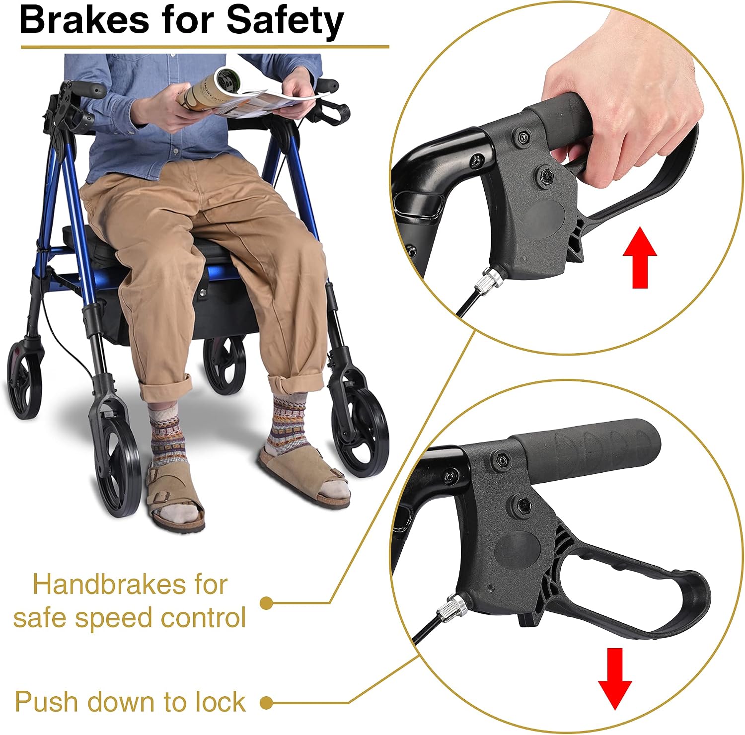 AW Rollator Walker with Seat Foldable, Medical Upright Bariatric Rolling