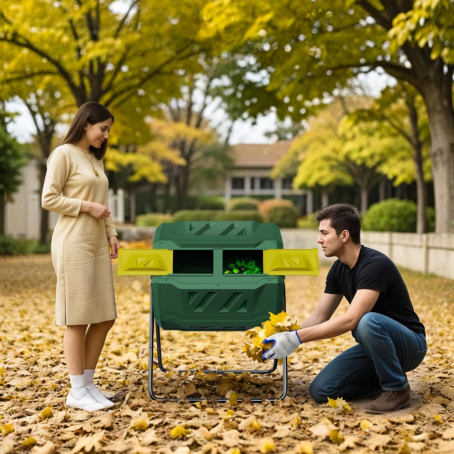 Nova Microdermabrasion 43 Gallon Compost Tumbler Bin Composter Dual Chamber BPA Free Compost Bin Outdoor Rotating Garden Yard Waste Bins
