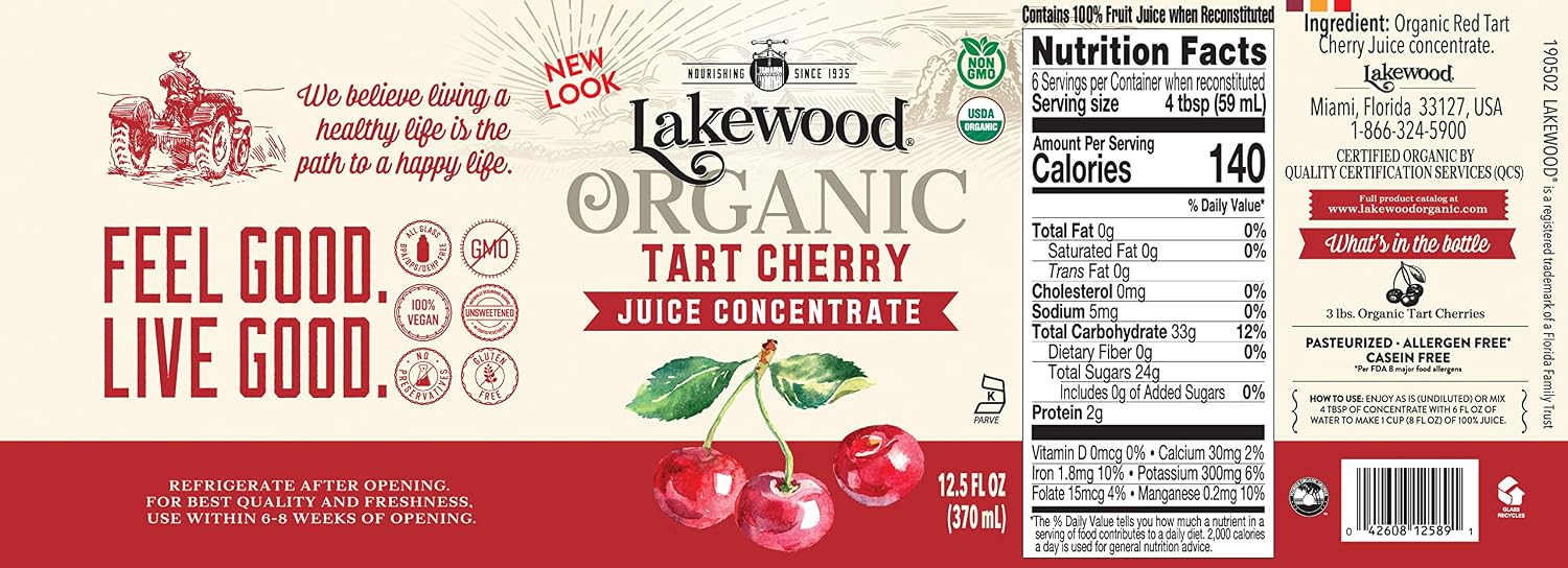Lakewood Organic Tart Cherry Concentrate Juice, 12.5 Ounce
