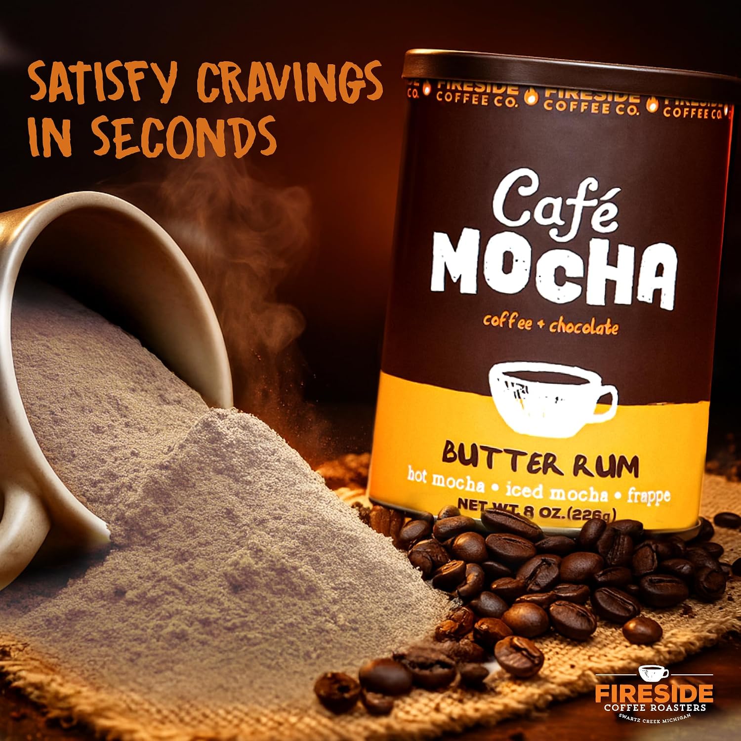 Fireside Coffee Irish Cream Cafe Mocha - Premium Instant Coffee Chocolate Blend - Versatile Caffeinated Drink Mix for Hot, Iced, Milkshake, and Mocha Frappe Mix, Only Add Water and Enjoy, 8 Ounces