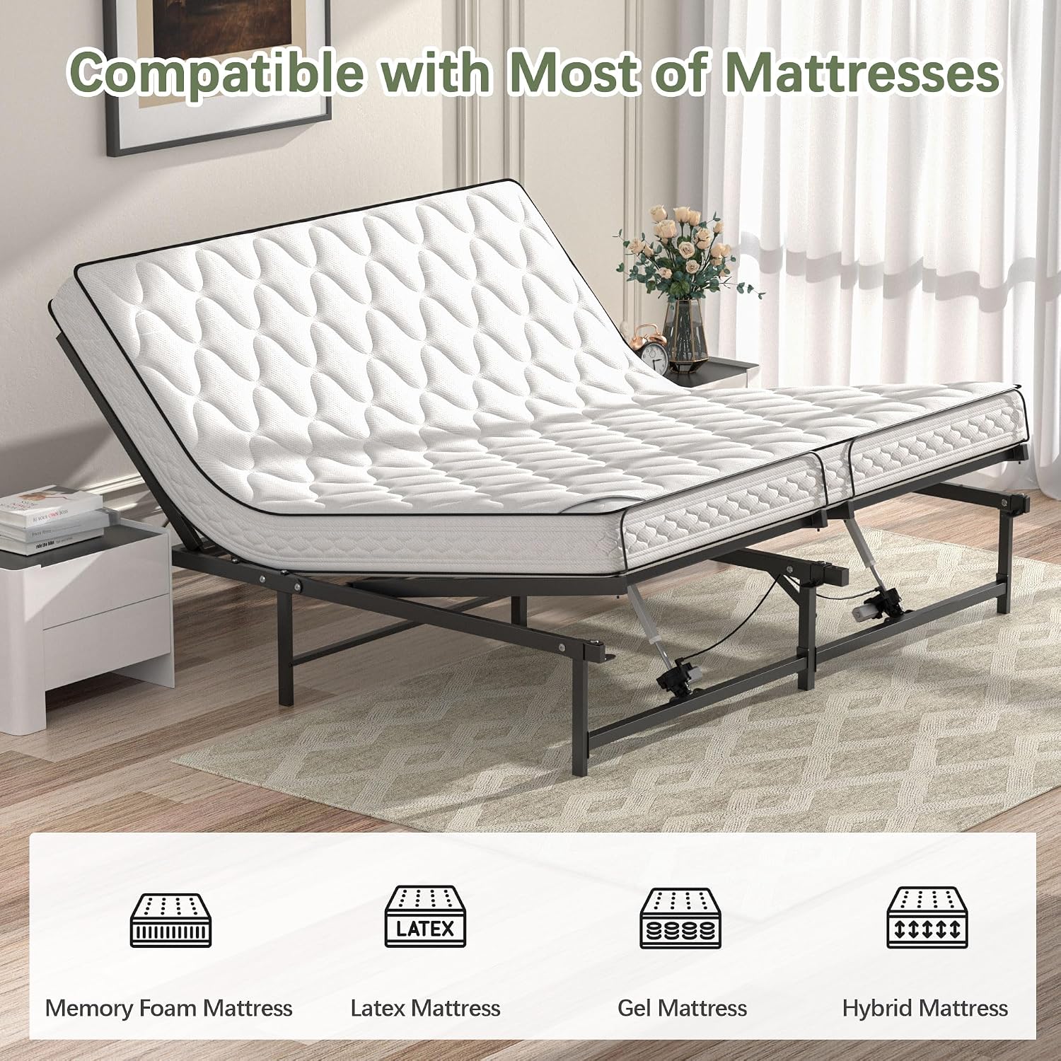 Adjustable Bed Frame Twin XL Electric Adjustable Bed Base | Head & Foot Incline, Ultra Quiet Motor, Remote Control, Fits Most Mattresses, Reduces Snoring & Boosts Circulation
