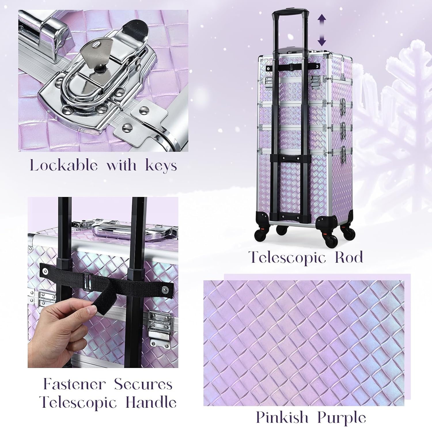 Stagiant Rolling Makeup Case Cosmetology Case on Wheels 4 in 1 Large Cosmetic Organizer Train Case Makeup Travel Case with Key Swivel Wheels Nail
