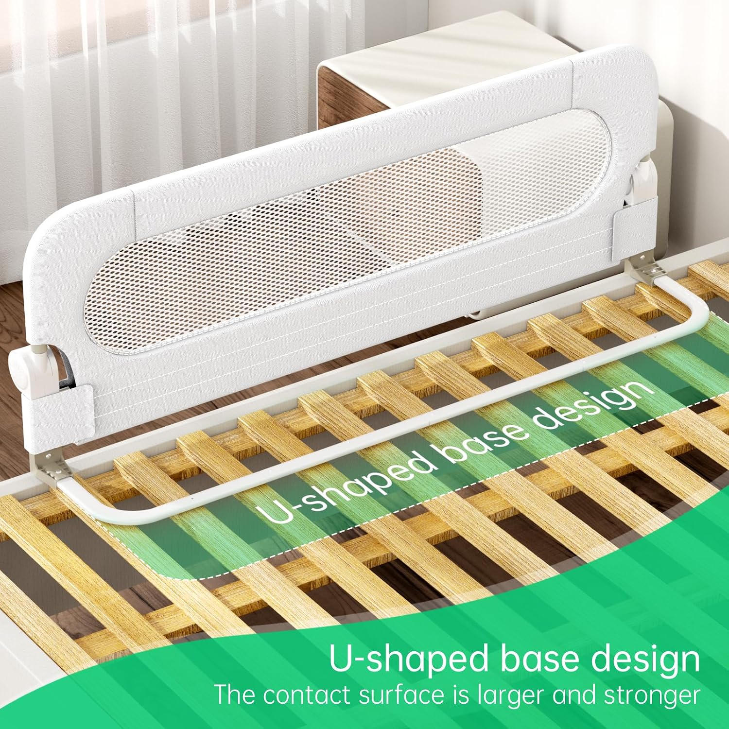 UPGOGO Folding Bed Rail for Toddlers, White, 71" L x 23.6" H | U-shaped base，Reinforced Anchors, Built-in Sponge , Secure lock