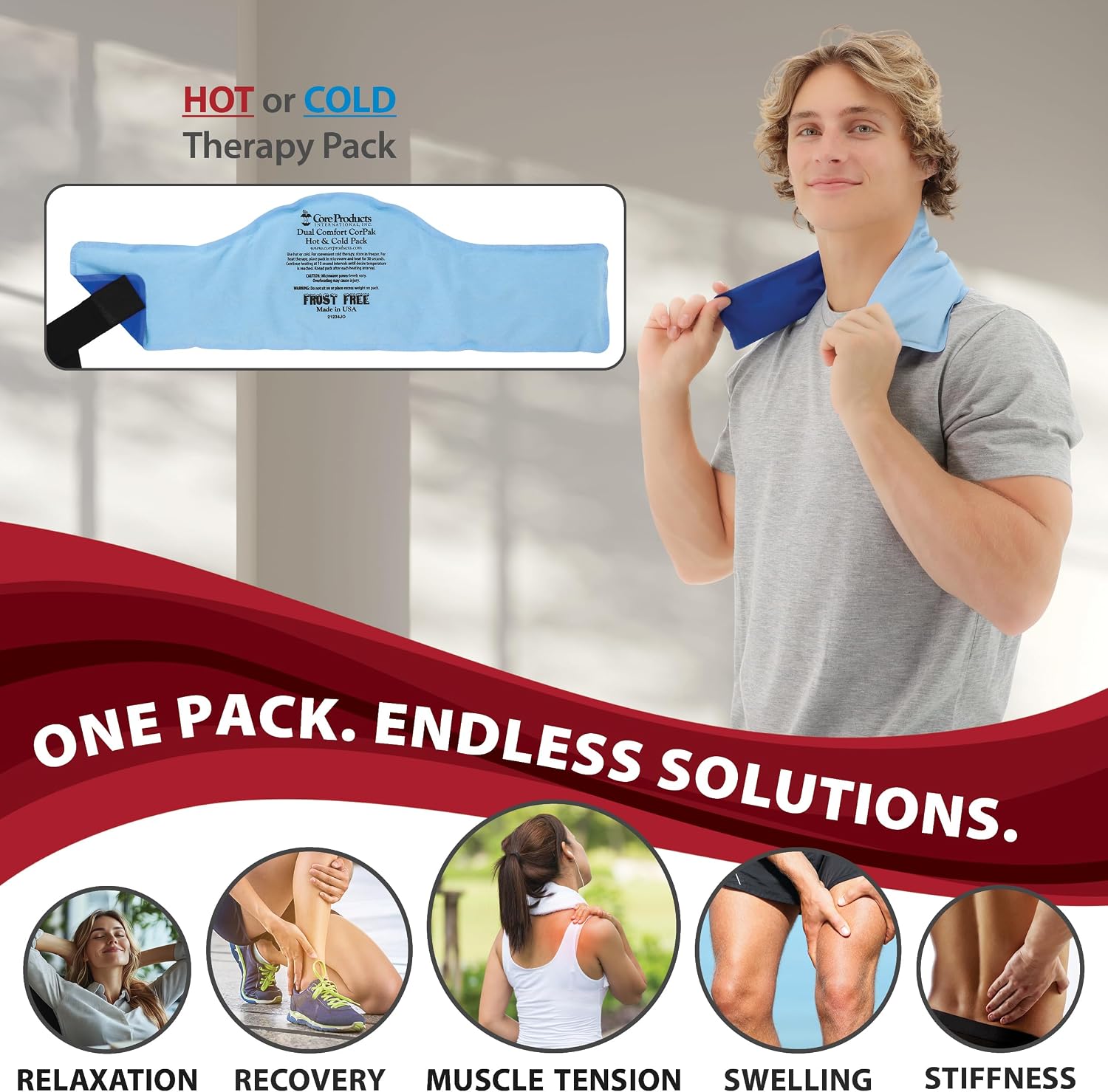 Reusable Hot & Cold Therapy Pack for Pain Relief and Injuries, Large | Provides versatile hot or cold therapy to help relieve muscle aches, joint pain, swelling, and stiffness.