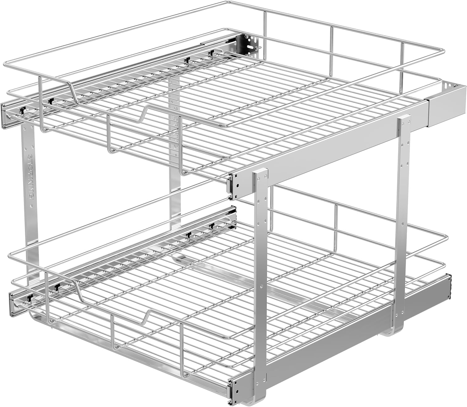 2 Tier Pull Out Cabinet Organizer 11" W X 22" D, Chromed, Full Slide Out