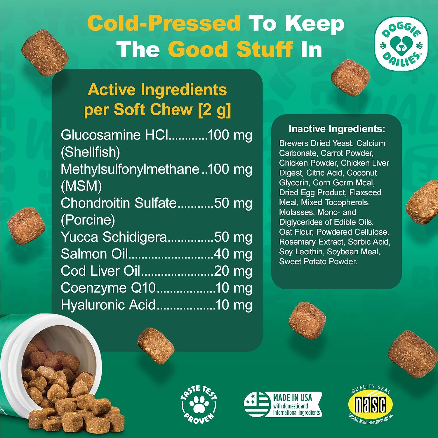 Doggie Dailies Hip & Joint Chews for Dogs, Chicken, All Breeds, 225 Count | Glucosamine & Chondroitin Supplement, Supports Joint Health & Mobility, Soft Chews for Dogs of All Breeds & Sizes