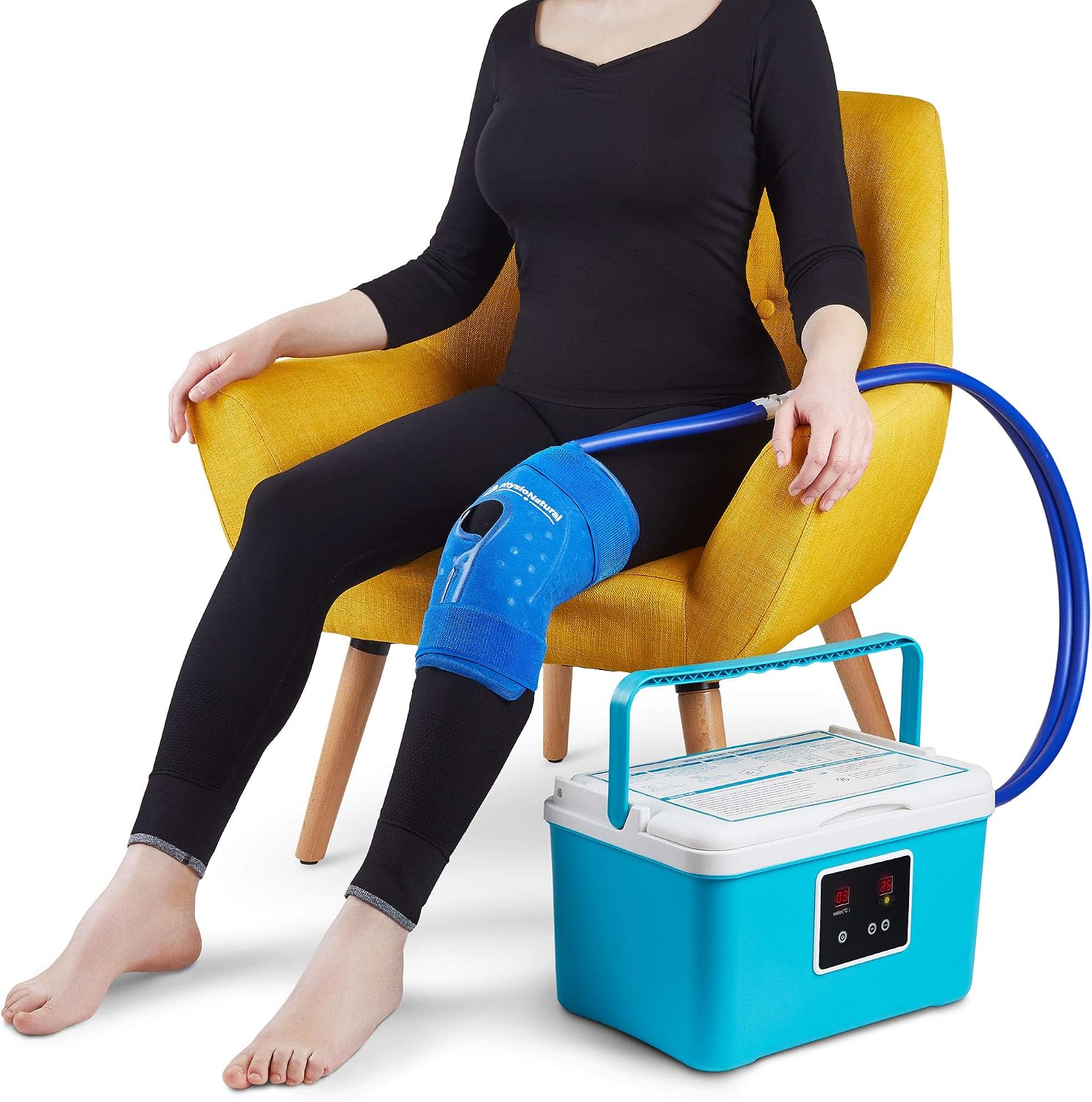 PhysioNatural Cold Therapy Ice Machine for Knee Surgery Recovery – Programmable Continuous Cryotherapy System with Adjustable Knee Pad for Post-Op