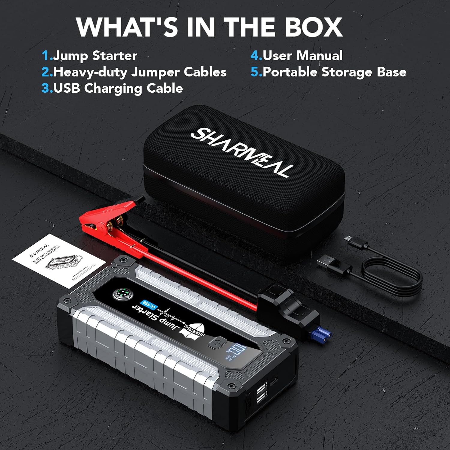 6000A Jump Starter, Portable Jump Starters 12V Car Battery Booster Jump Box Pack for All Gas & 10.0L Diesel Engines with 3 Modes Flashlight and Jumper Cables