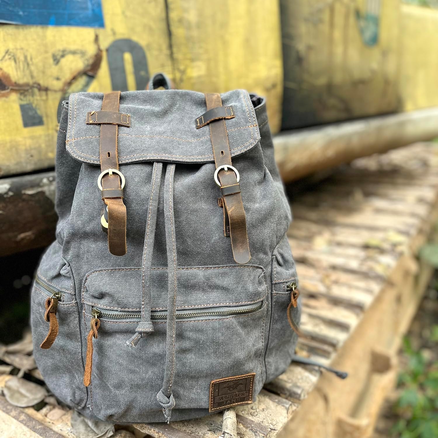 AUGUR High Capacity Canvas Vintage Backpack - for School College Hiking Travel 12-17" Laptop