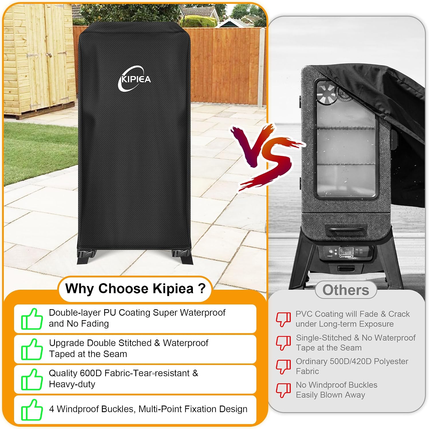 600D Vertical Smoker Cover for Pit Boss 3/4 / 5/7 Series, Waterproof Pellet Grill Cover, 73550, UV Resistant, No Tear, No Fading