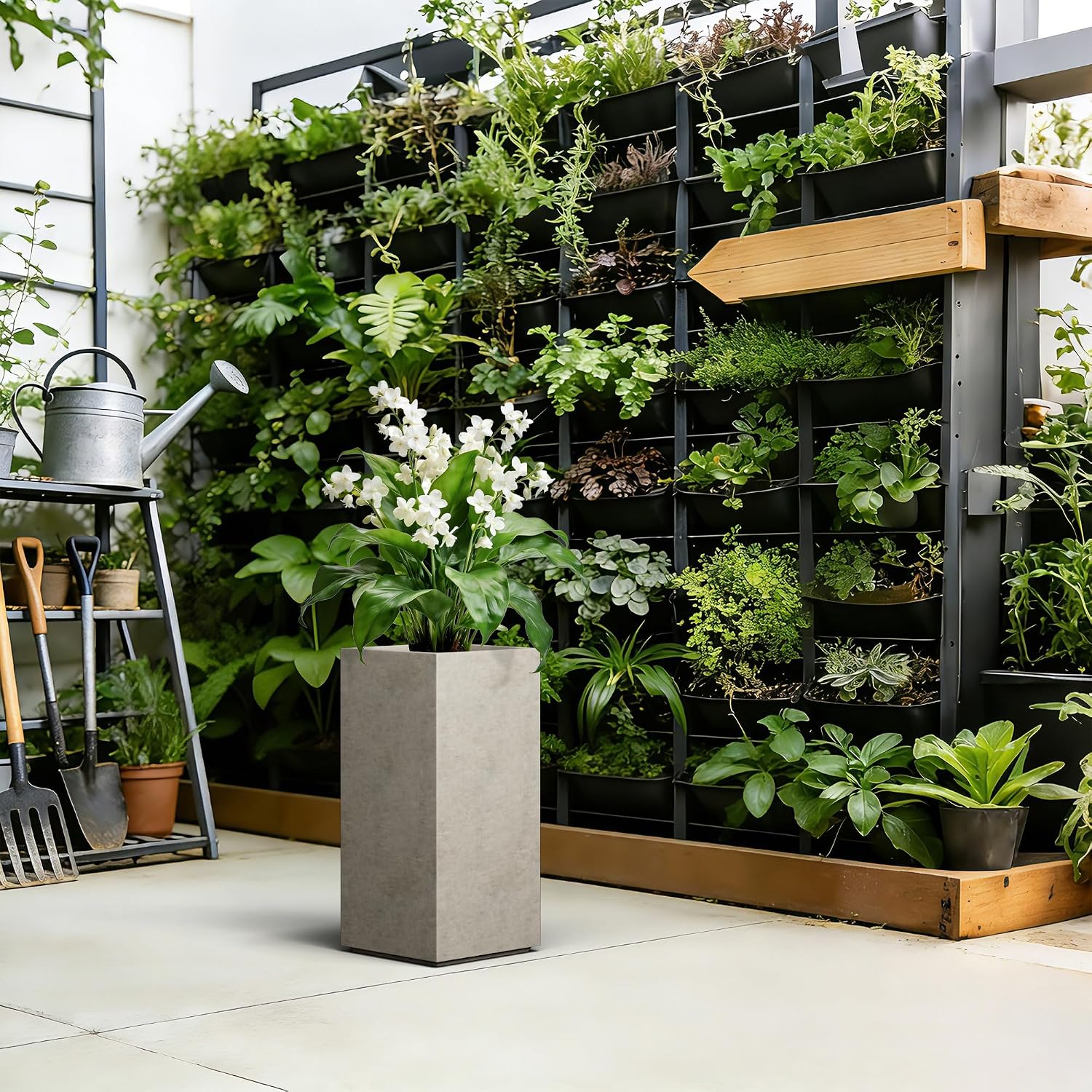 Kante Accent Column Square Pale Gray Concrete Planter 23.6" H, Outdoor