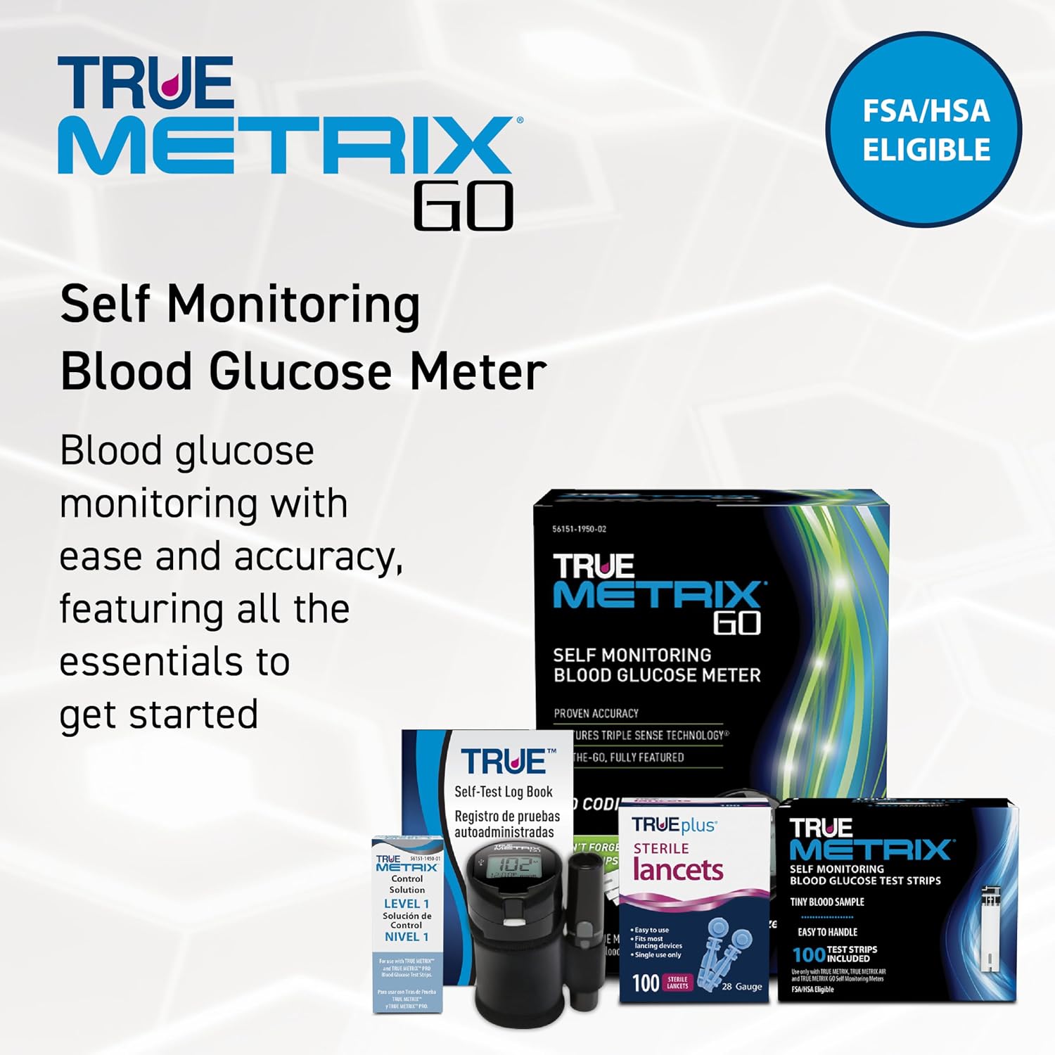 TRUE METRIX AIR Meter Kit, Glucose Monitor, Supplies, Log Book, Solution