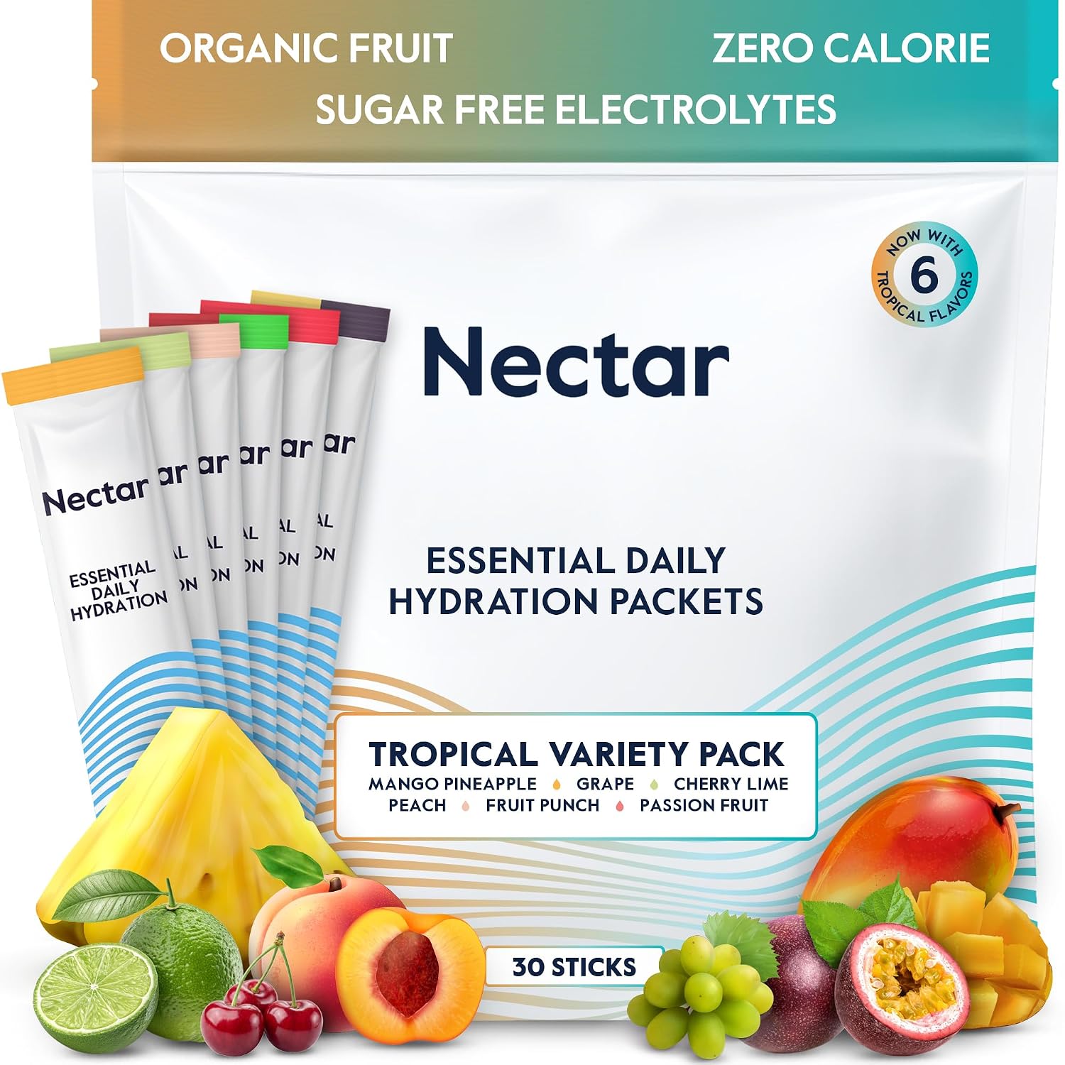 Nectar Hydration Packets - Electrolytes Powder Packets - No Sugar or Calories - Organic Fruit Liquid Daily IV Electrolytes Powder for Dehydration