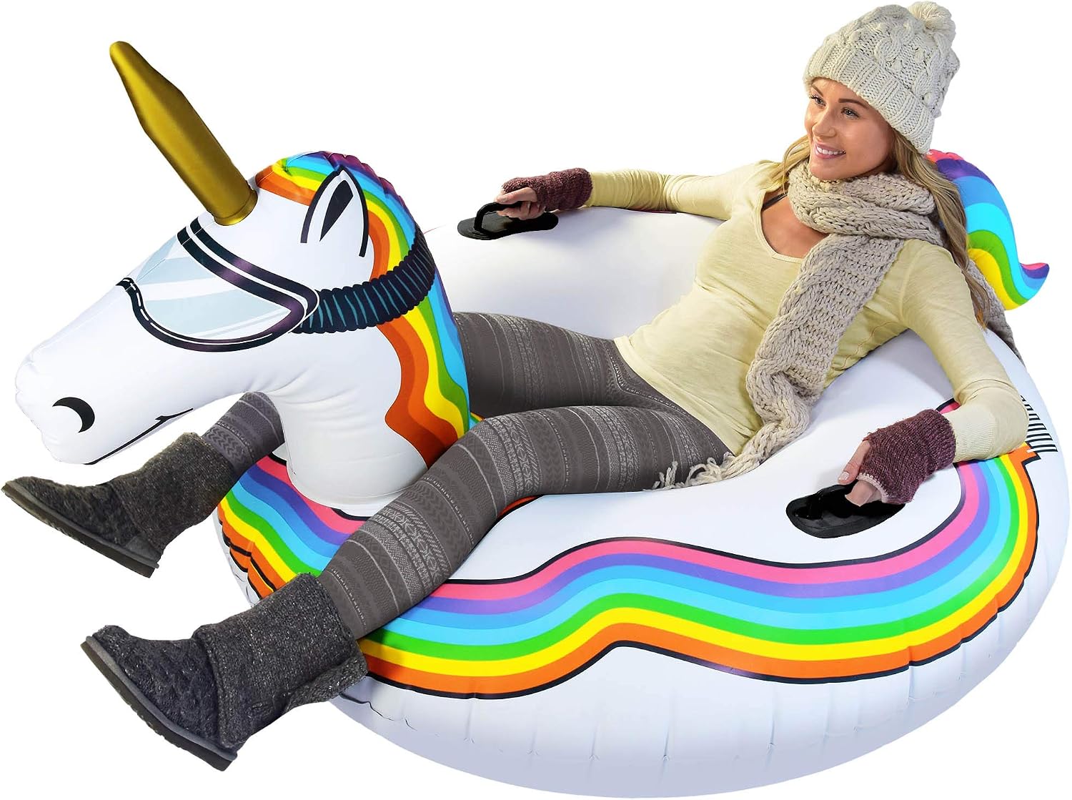 GoFloats Winter Snow Tubes - Choose from Unicorn, Disney's Frozen, Ice Dragon, Polar Bear, Penguin, Flamingo - Inflatable Sled for Kids and Adults