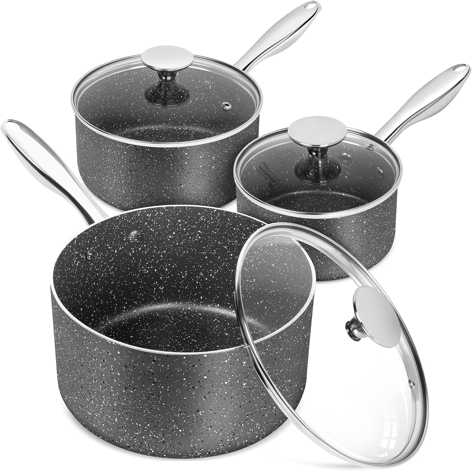 MICHELANGELO 2 Quart Saucepan with Lid, Nonstick Sauce Pan with Healthy Coating, Granite Sauce Pan with Stainless Steel Handle