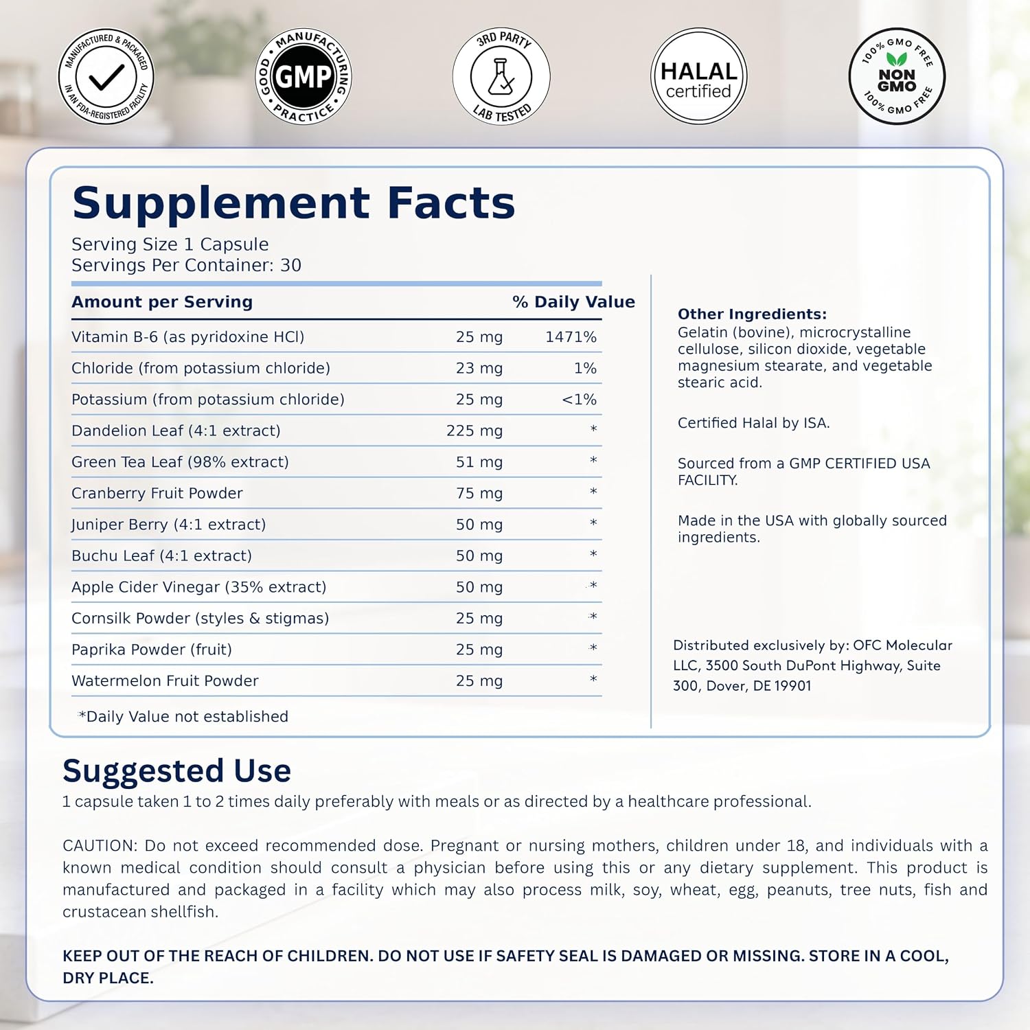 Youth & Tonic Natural Water Pills Weight Loss Women, Men, Water Retention