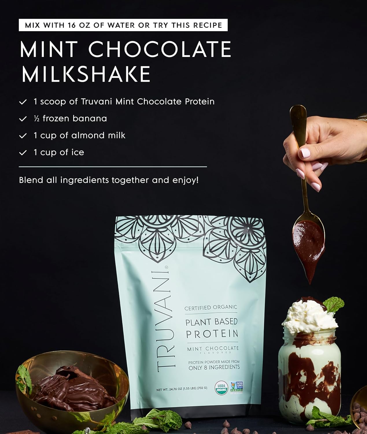 Truvani Organic Plant Based Protein Powder | Chocolate Peanut Butter