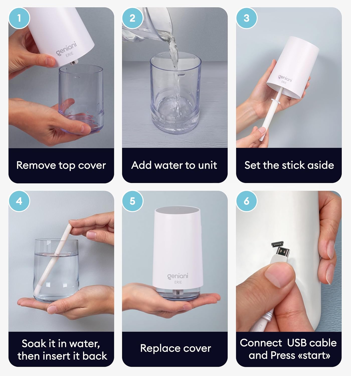 GENIANI Portable Cool Mist Humidifiers for Bedroom & Office - Ultrasonic Humidifier for Home, Baby, Small Room with Auto Shut Off