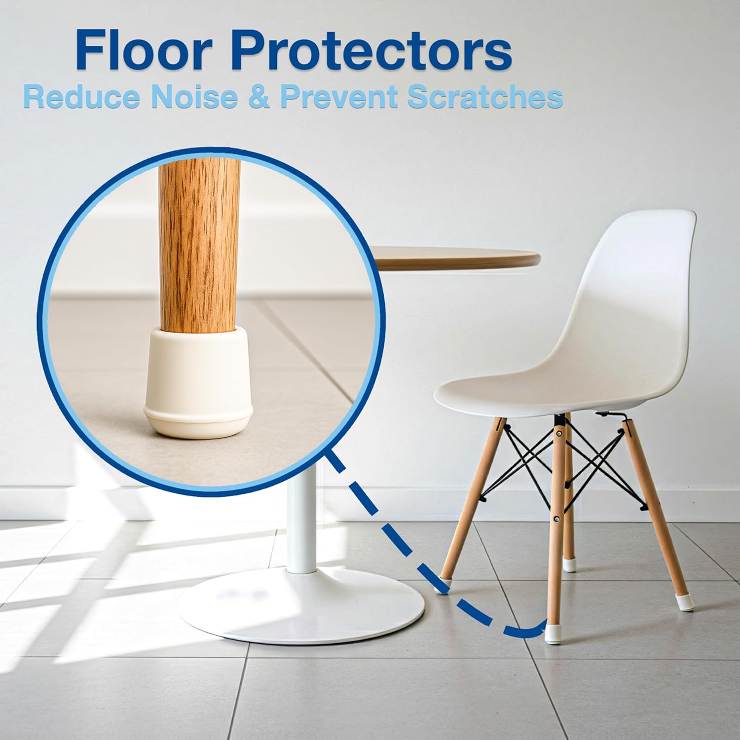 SoftTouch 7/8" Round Non-Marking Rubber Slip-On Chair Leg Tips, Nonslip Protective Furniture Leg Caps for Chairs, Stools, and Tables on Hard Surfaces