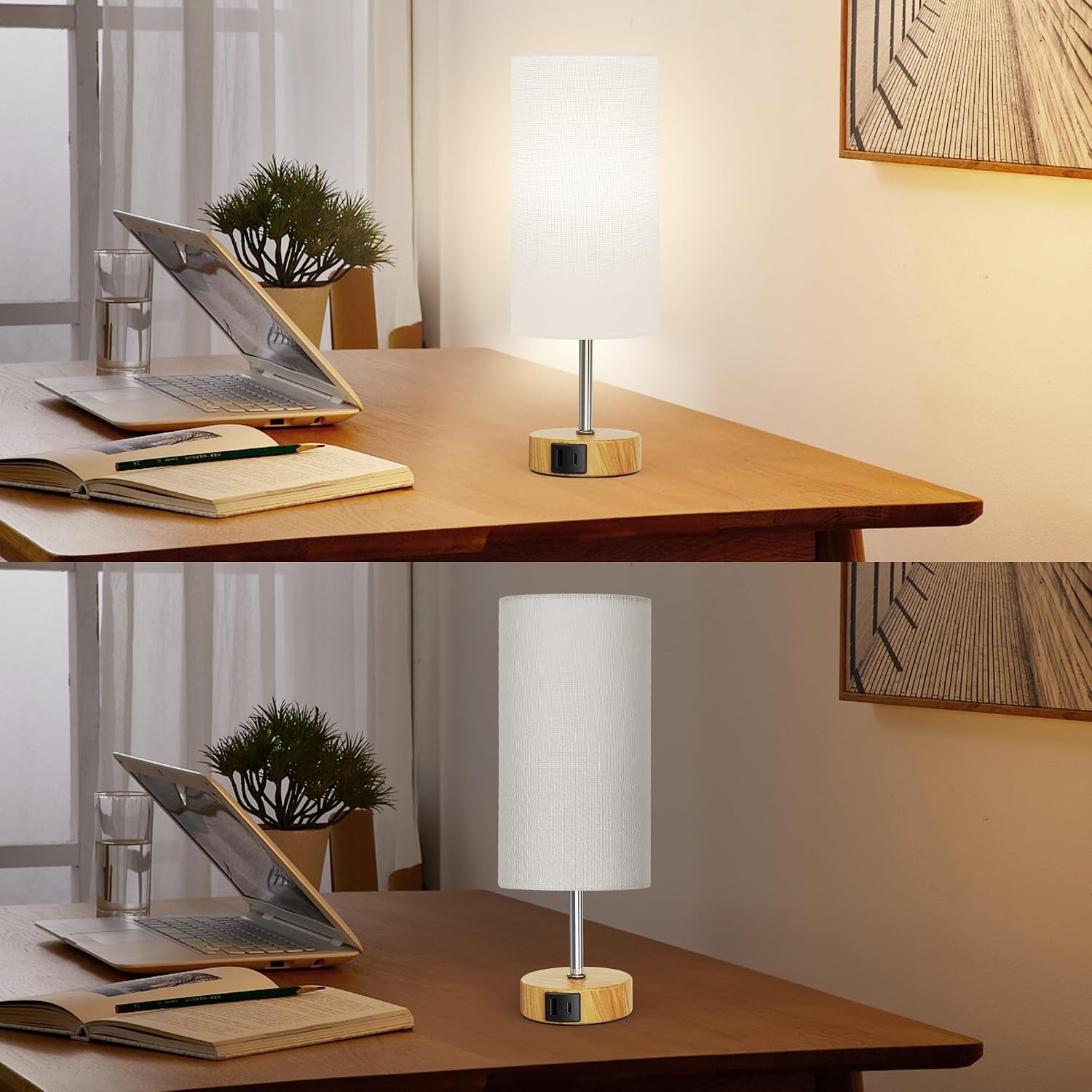 ROTTOGOON 12.8" Touch Control Table Lamp, 3-Way Dimmable Small Bedside Nightstand Lamp with 2 USB Ports