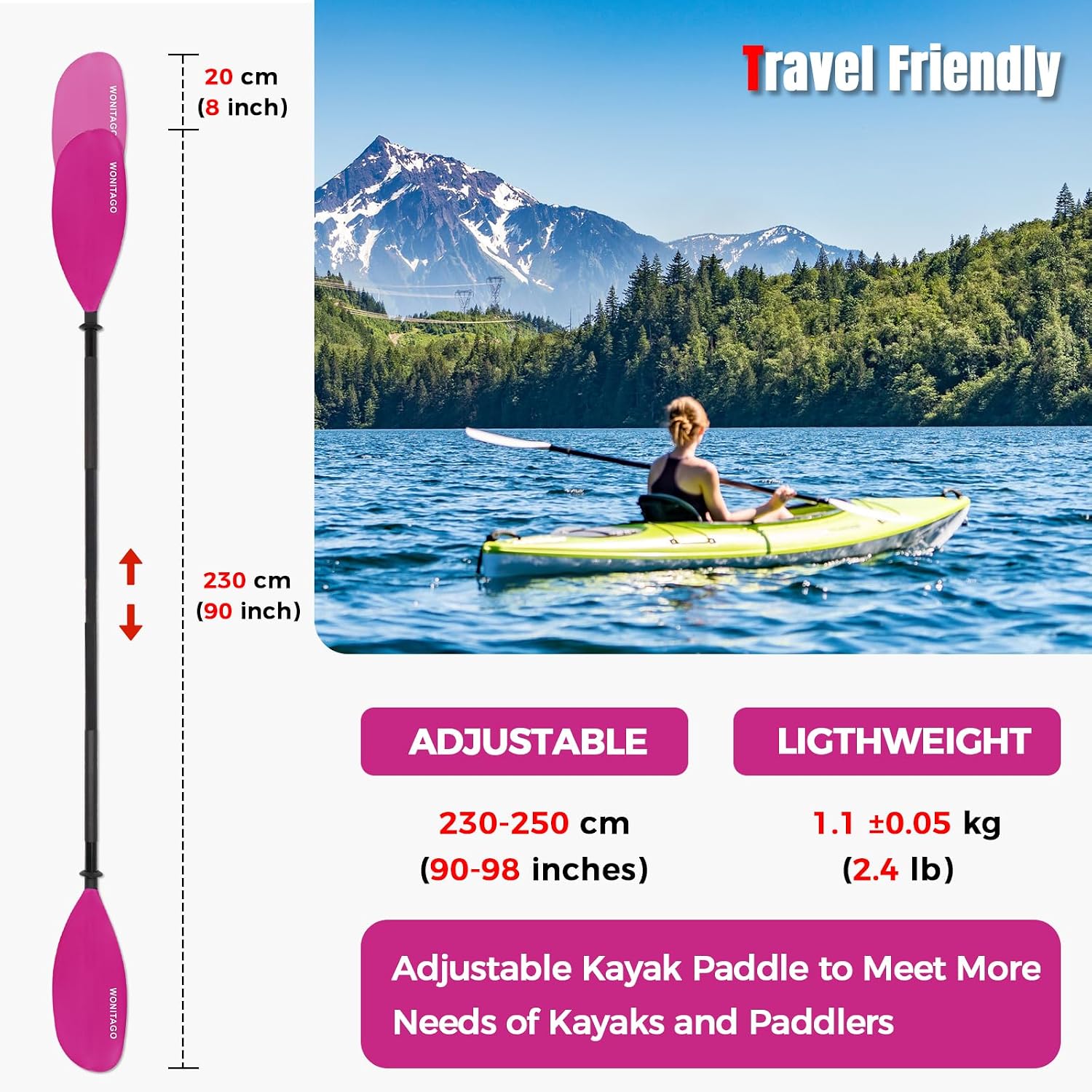 Kayak Paddle, Adjustable and Lightweight Kayaking Oar