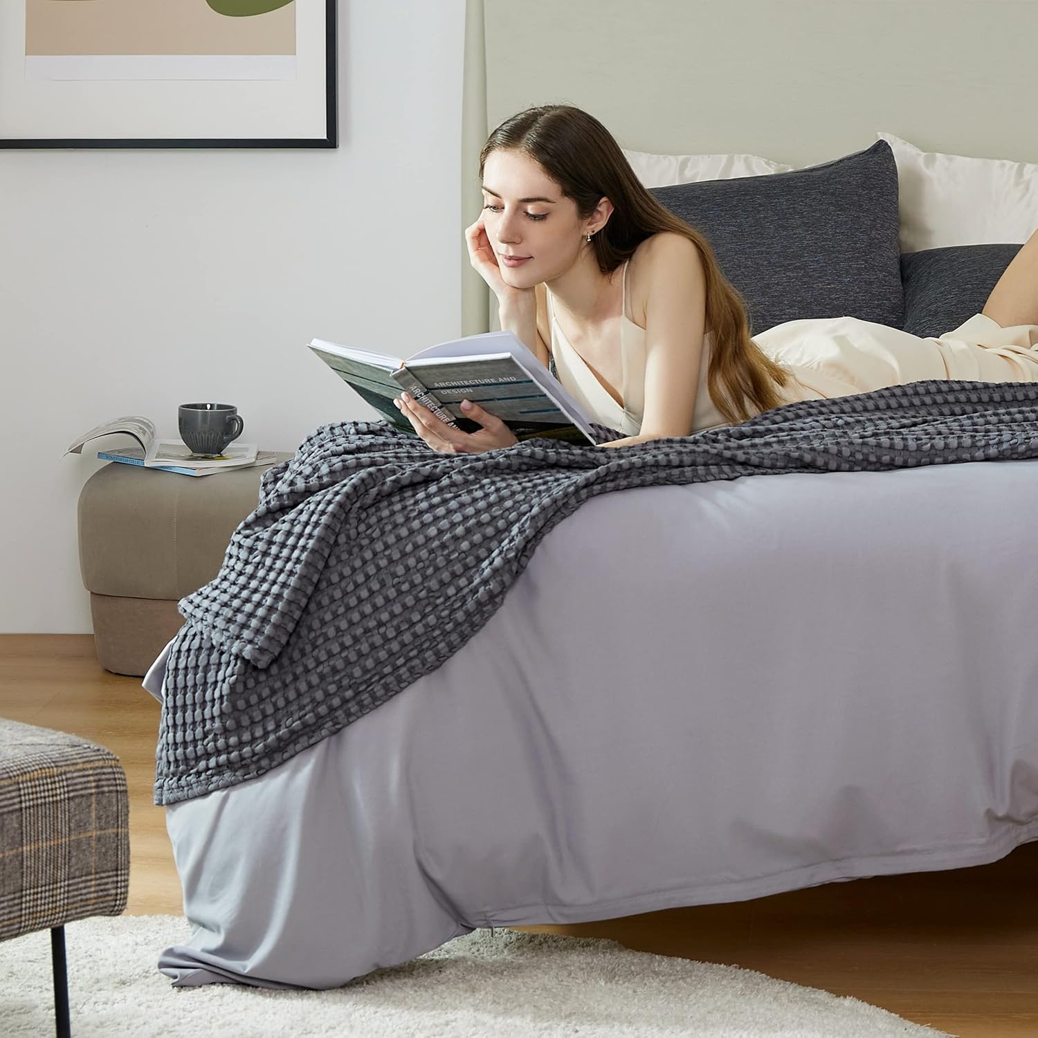 Bedsure Cooling Waffle Blanket for Hot Sleepers, Ivory, Queen, 90"x90"