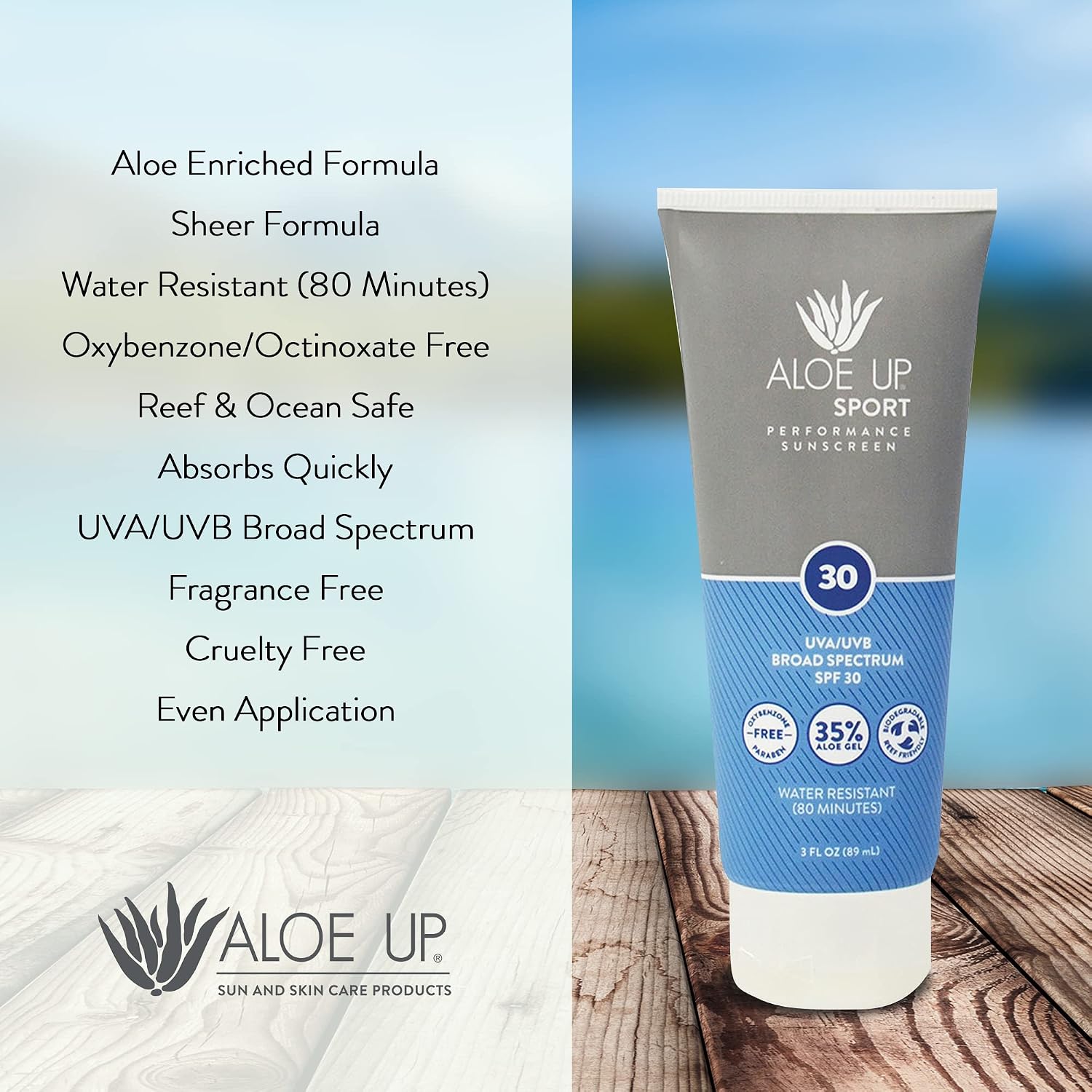 Aloe Up Sport Sunscreen Spray SPF 15, Water Resistant, Non-greasy, 6 oz | Broad-spectrum SPF 15; Water resistant up to 80 min; Non-greasy, With aloe vera gel, fragrance-free