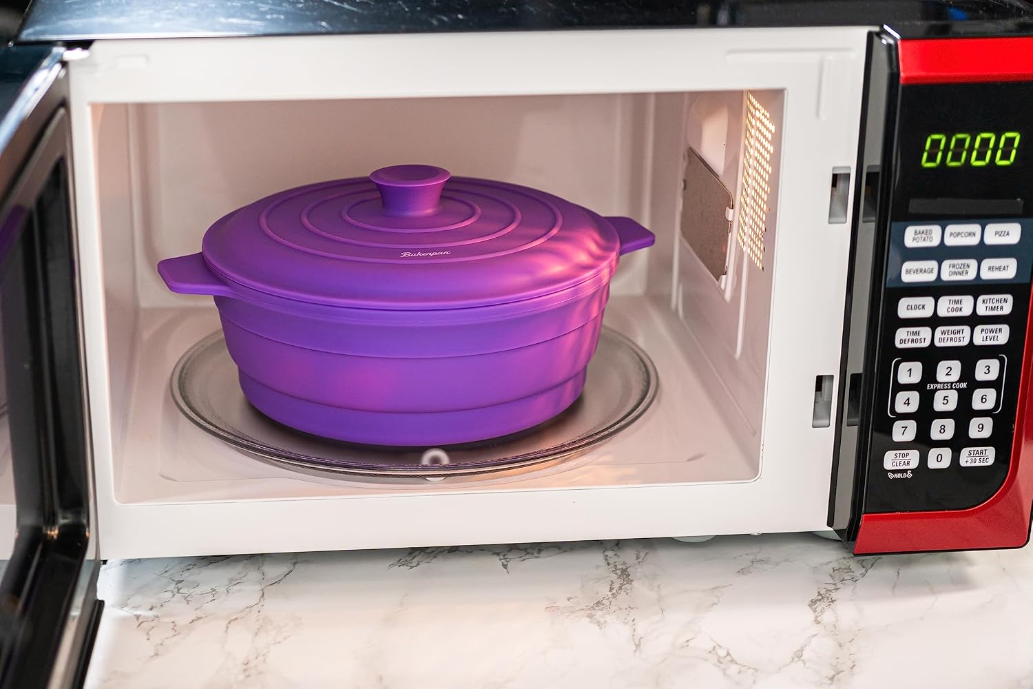 Bakerpan Collapsible Silicone Microwave Vegetable Steamer with Lid - 64 oz Silicone Steamer Pot for Cooking, Steaming & Reheating Food - BPA-Free, Dishwasher Safe