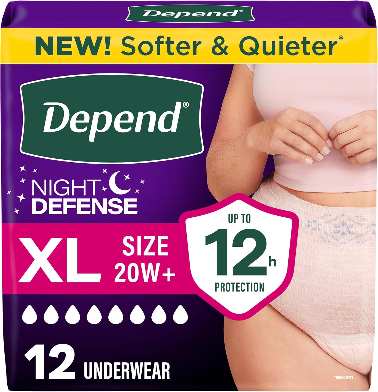 Depend Night Defense Adult Diapers for Women, Medium, 15 Count