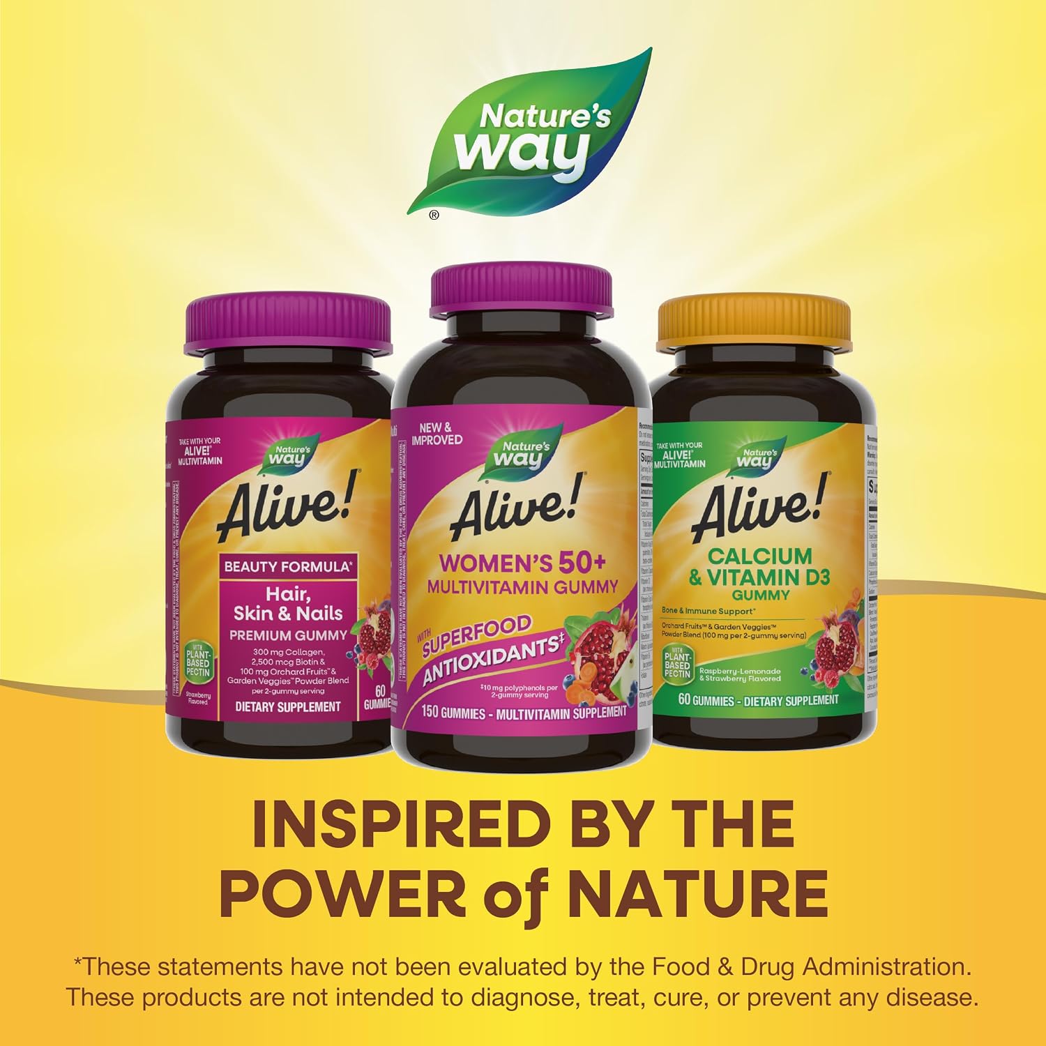 Nature's Way Alive! Women's 50+ Multivitamin Gummies, Mixed Berry, 60 ct | Daily Gummy Multi with B-Vitamins, Vitamin D3 & Calcium to Support Heart, Brain, & Bone Health for Women 50 and Older*