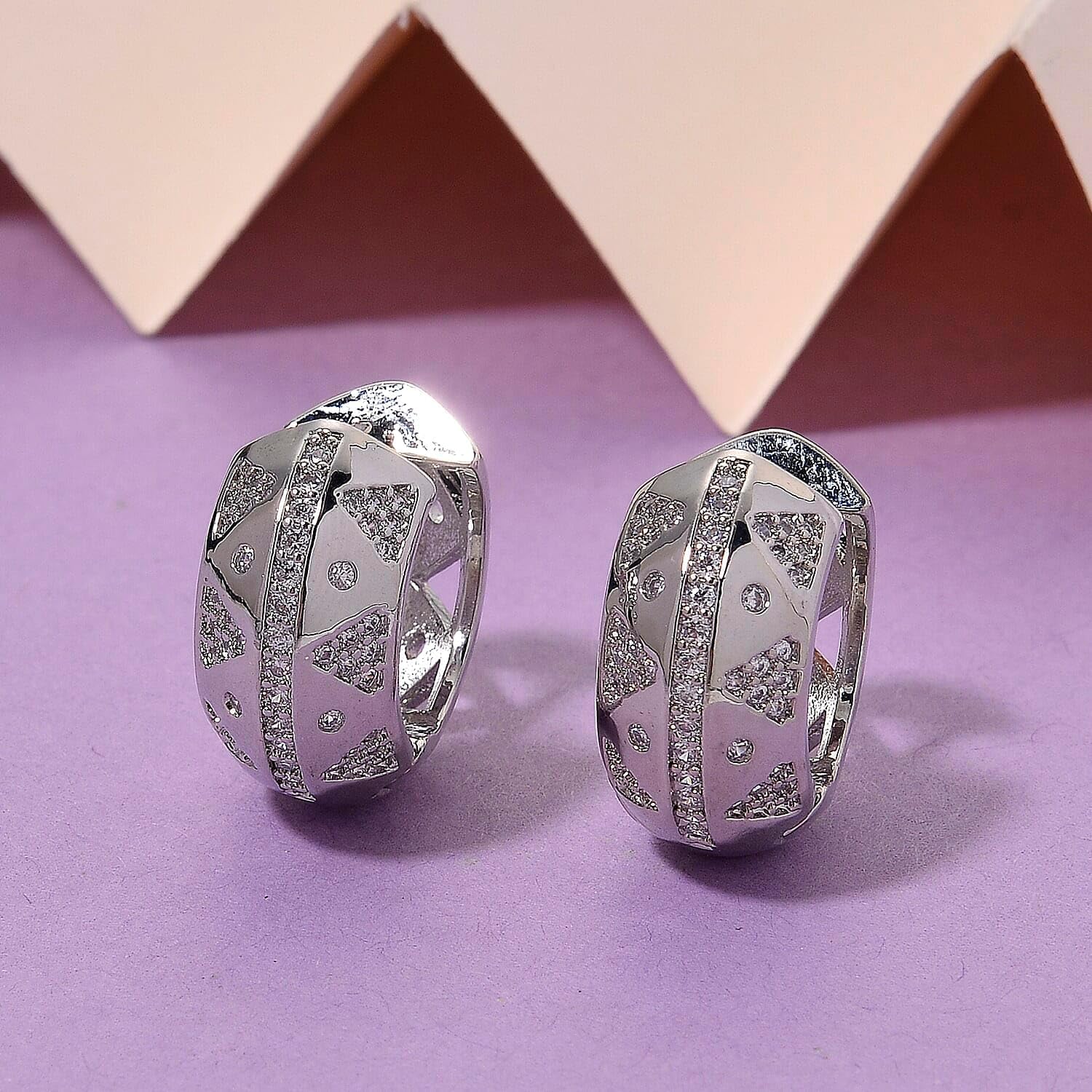 Cubic Zirconia Hoop Earrings in Silvertone