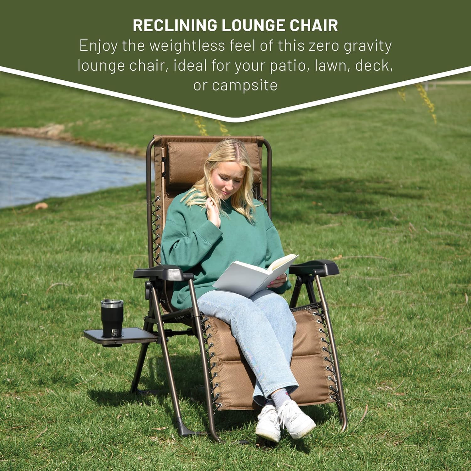 TIMBER RIDGE Zero Gravity Chairs, Folding Recliner Chair Padded with Cup Holder and Headrest