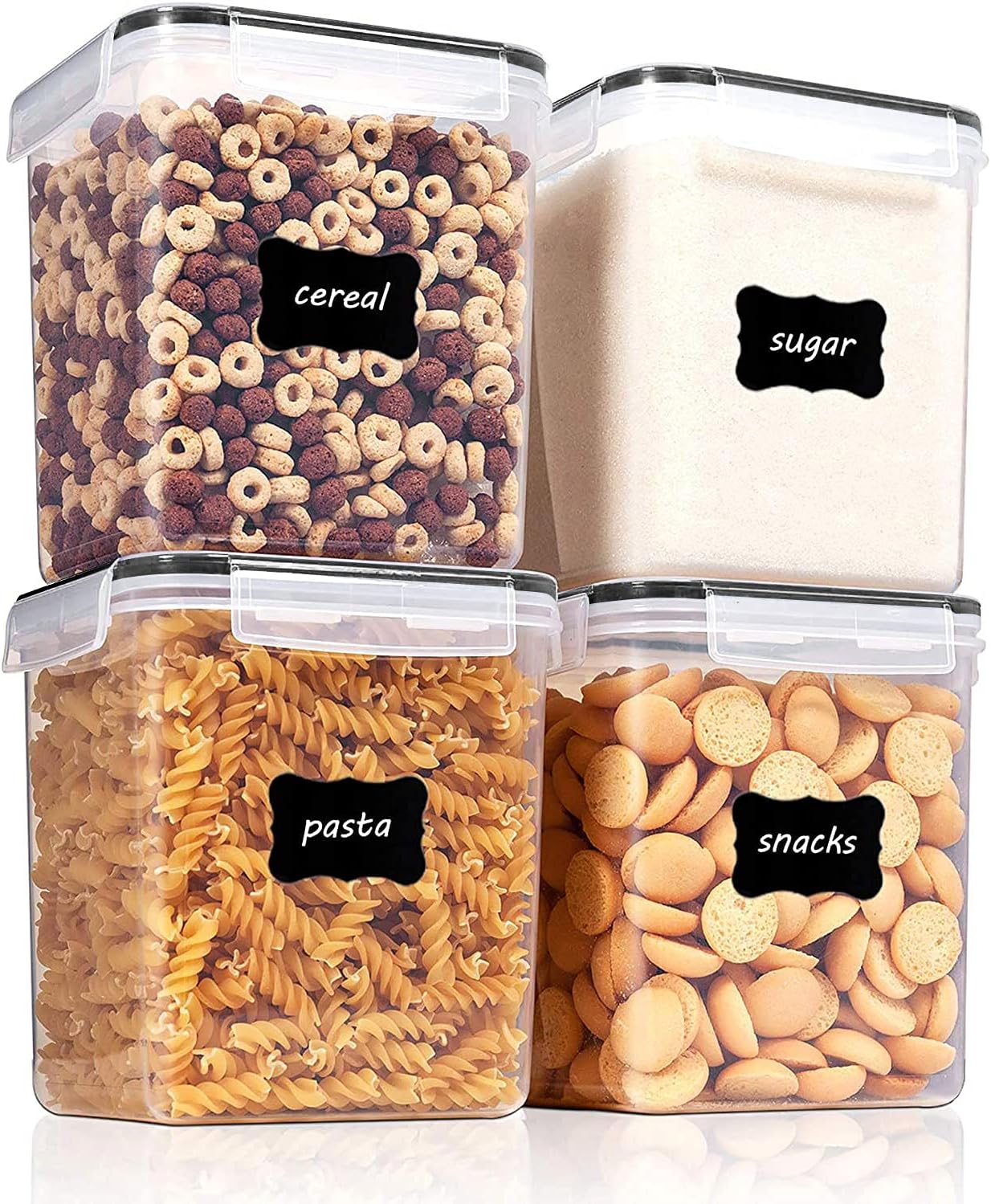 Vtopmart 5.2L Flour Sugar Storage Containers, 4 PCS, Black