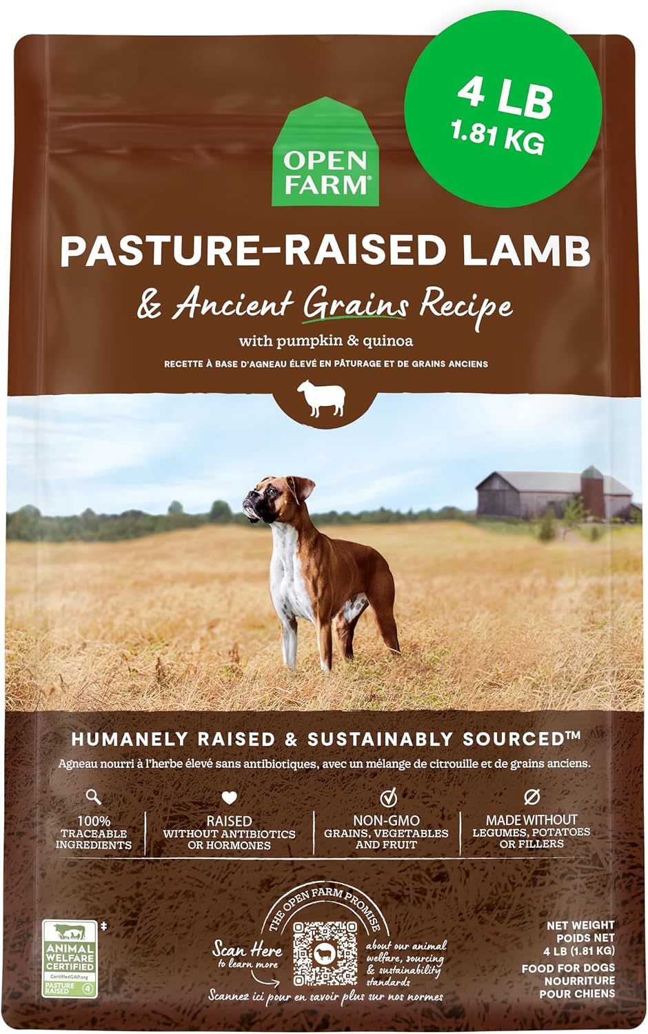 Open Farm Ancient Grains Dry Dog Food, Grass-Fed Beef Kibble, 11lb Bag
