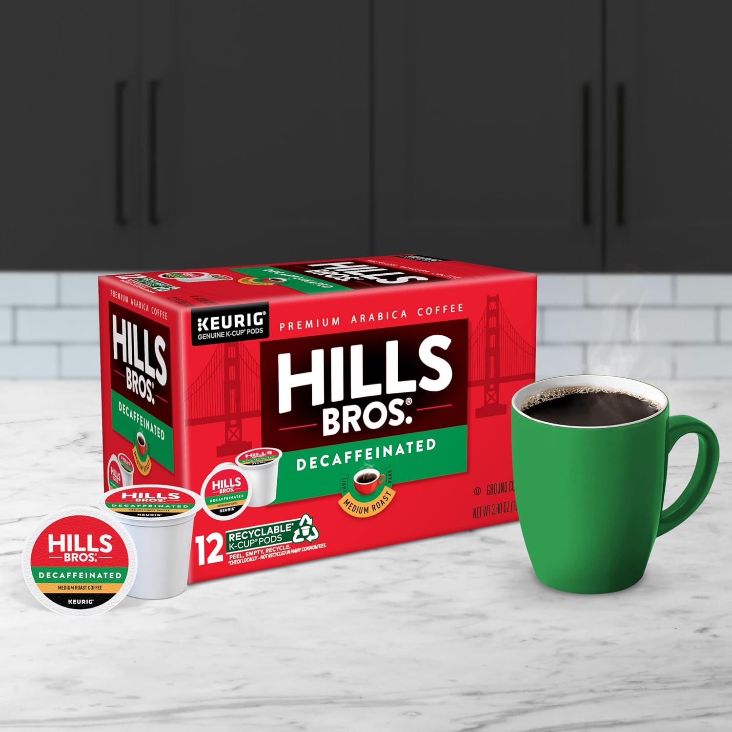 Hills Bros Single Serve Coffee Pods, 100% Colombian Ground Coffee, Medium Roast, 12 Count – Keurig Compatible, Roasted 100% Arabica Beans, Smooth Balanced Flavor