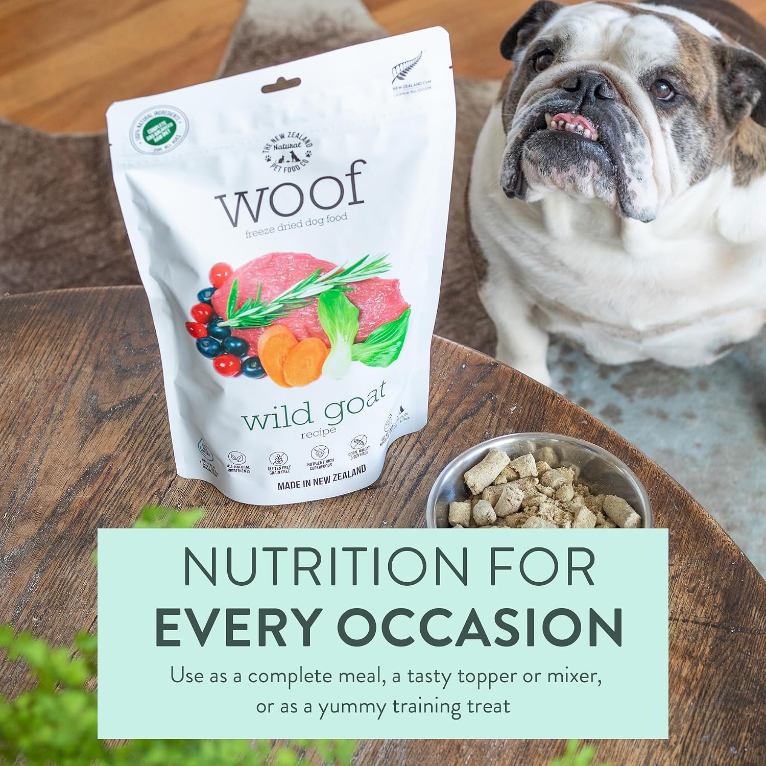 The New Zealand Natural Pet Food Co. Woof Freeze Dried Dog Food - Wild Venison, High Protein, Dog Food Topper & Dog Treats, All Life Stages, 1.76 oz