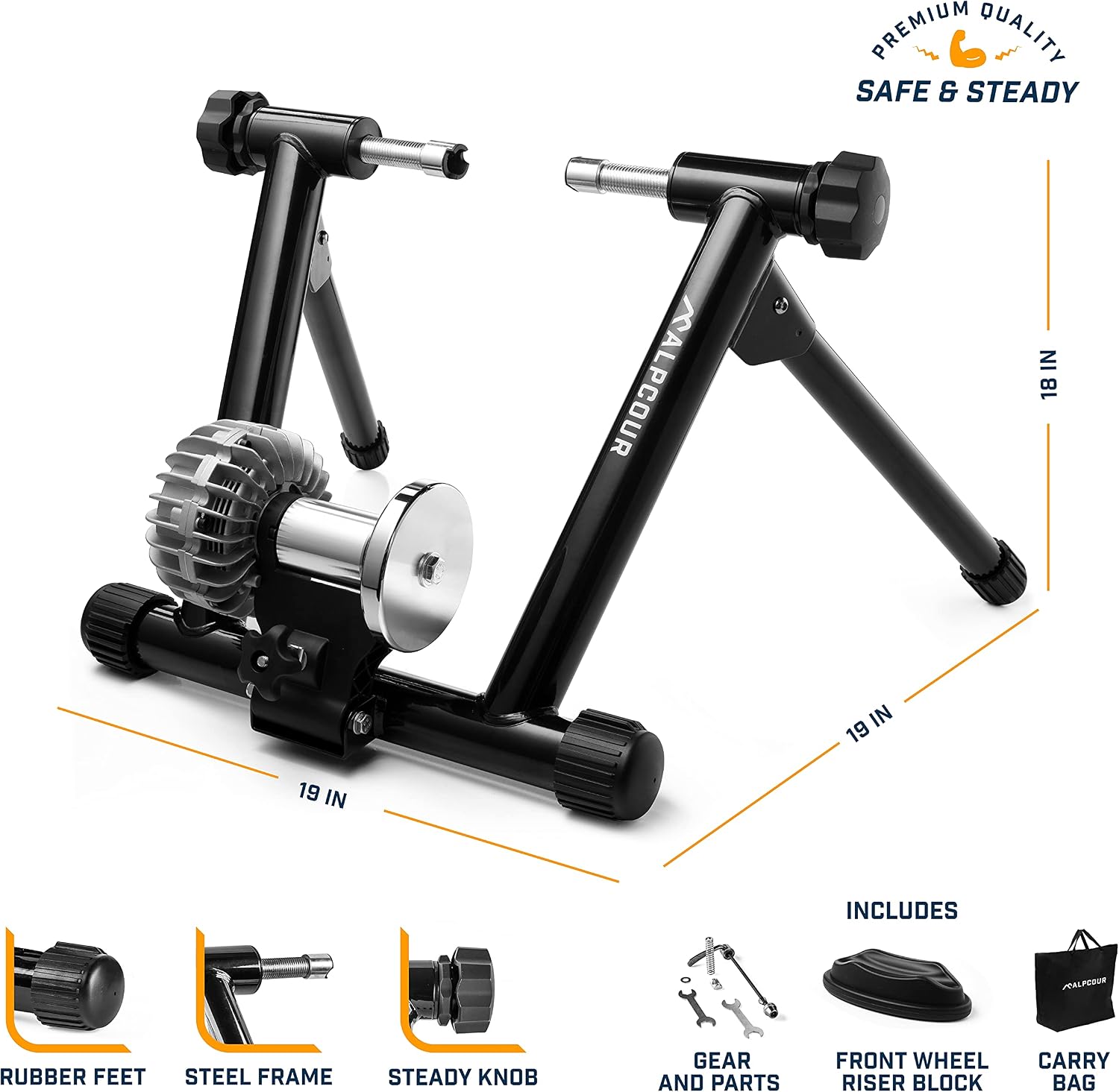 Fluid Bike Trainer Stand for Indoor Riding – Portable Foldable Stainless Steel Trainer, Noise Reduction, Progressive Resistance