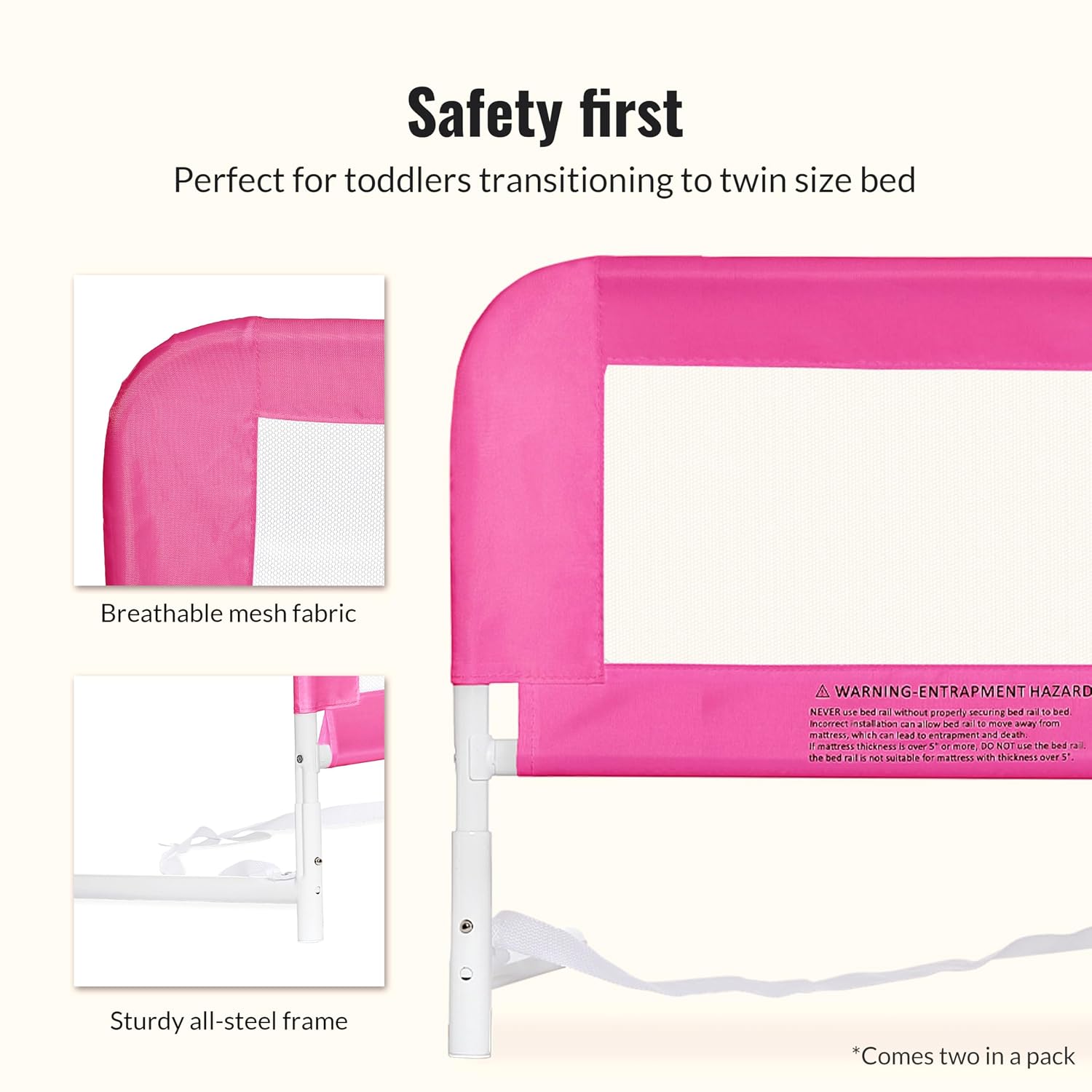 Dream On Me Lightweight Mesh Security Adjustable Bed Rail Double Pack with Breathable Mesh Fabric in White, 2 Count (Pack of 1)