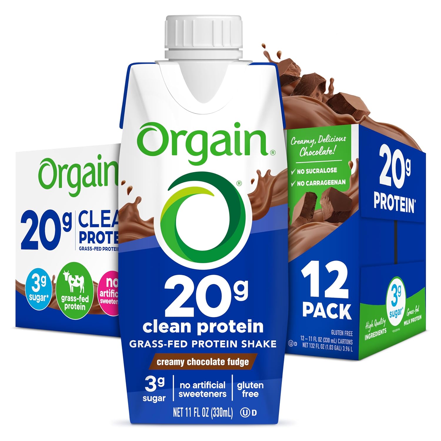 Orgain 20g Clean Grass Fed High Protein Shake, Vanilla, 11 oz, 12pk | Ready to drink dairy grass fed high protein, non-GMO, no soy ingredients, gluten-free, kosher, low net carbs