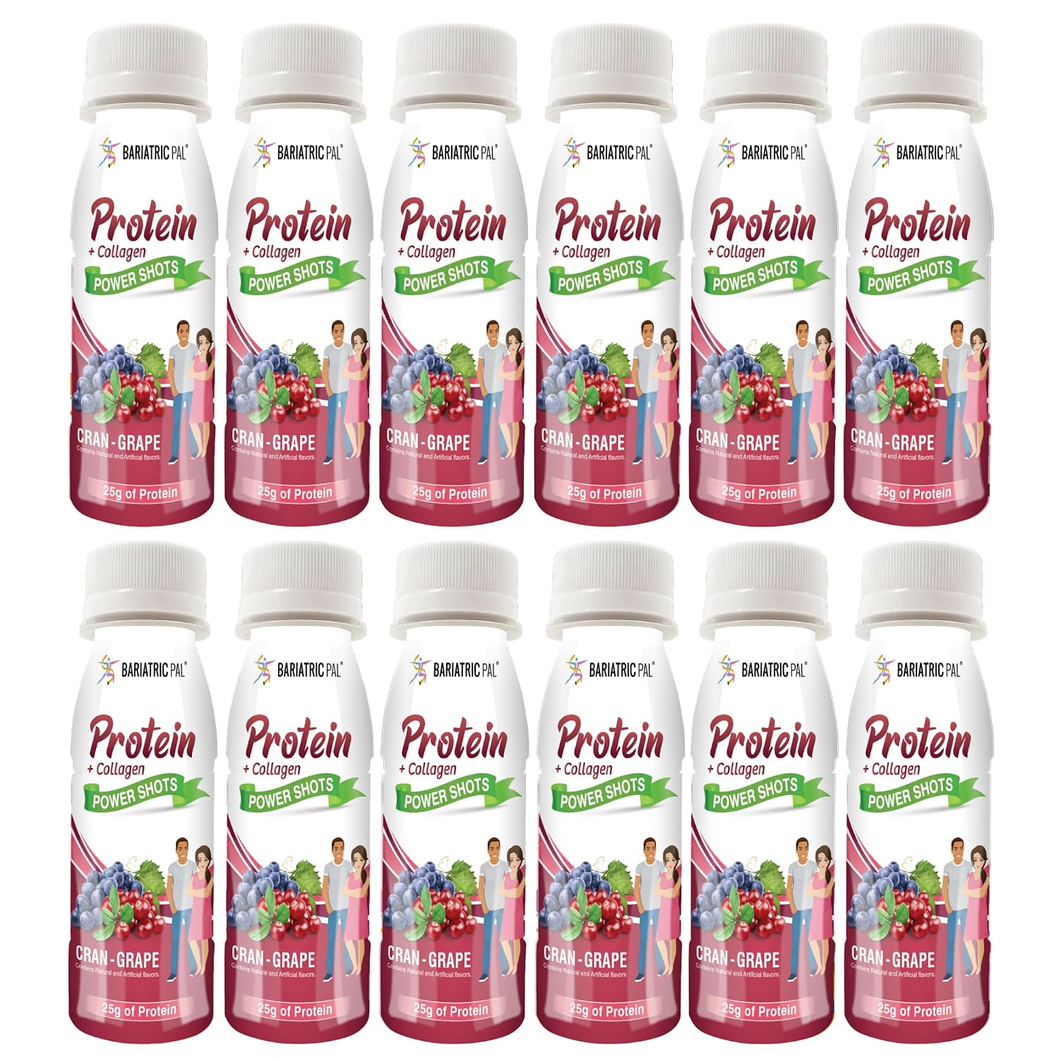 BariatricPal Ready-To-Drink 25g Whey Protein & Collagen Power Shots - Cran Grape (12 Bottles)