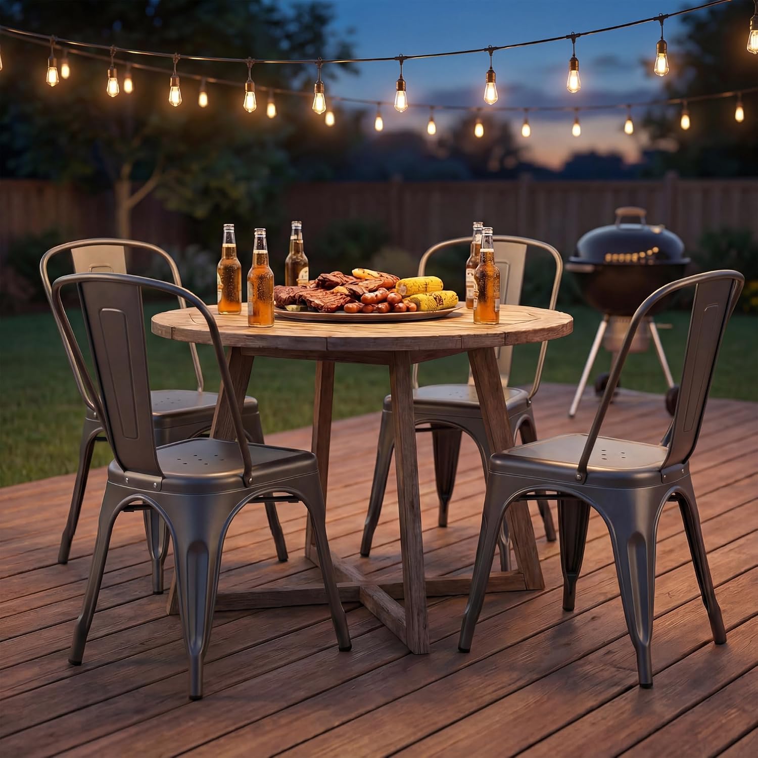Furmax Metal Dining Chair Indoor Outdoor Use Stackable Classic Trattoria Chair Chic Dining Bistro Cafe Side Metal Chairs Set of 4 (Ivory White)
