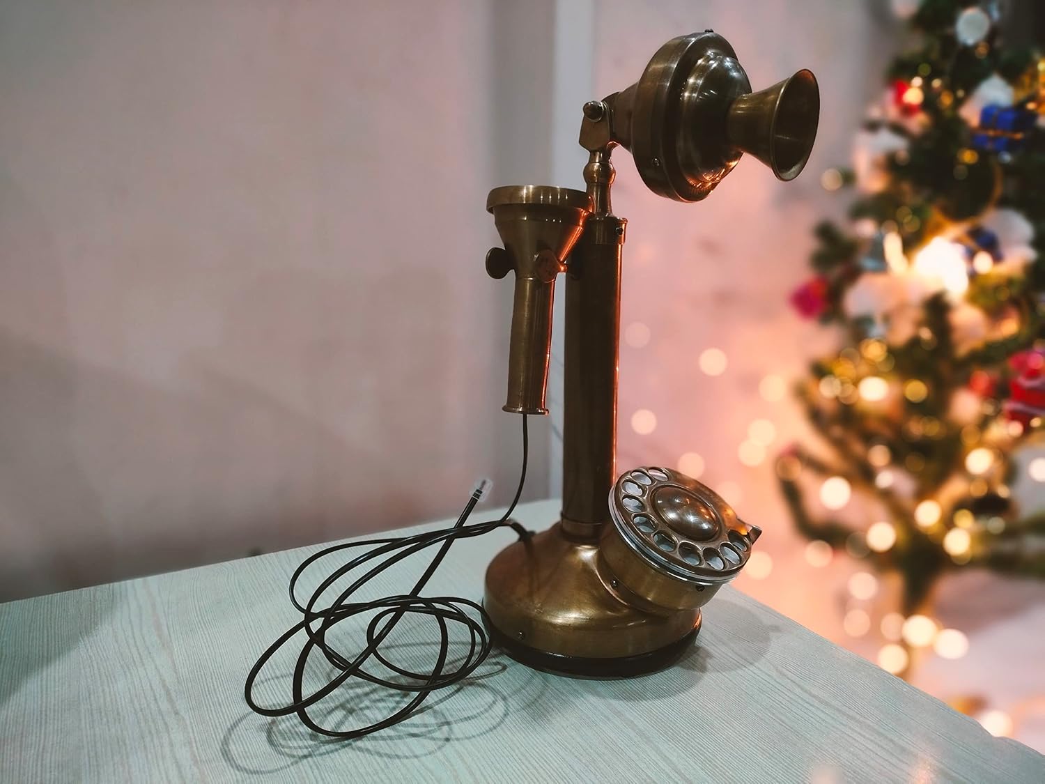 Antique Brass Candlestick Phone Replica Electronic Corded Rotary Dial Phone Home DecorWestern Electric Bell Telephone