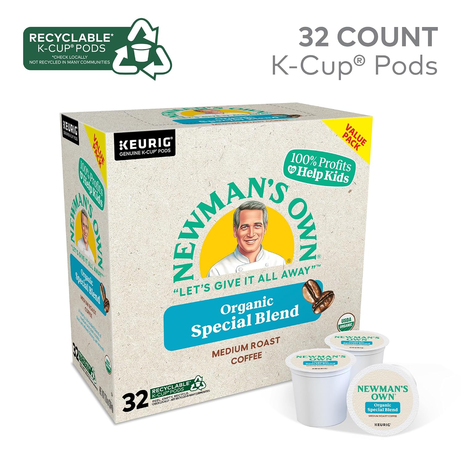 Newman's Own Organics Special Blend Keurig Single-Serve K-Cup Pods, Medium Roast Coffee, 96 Count