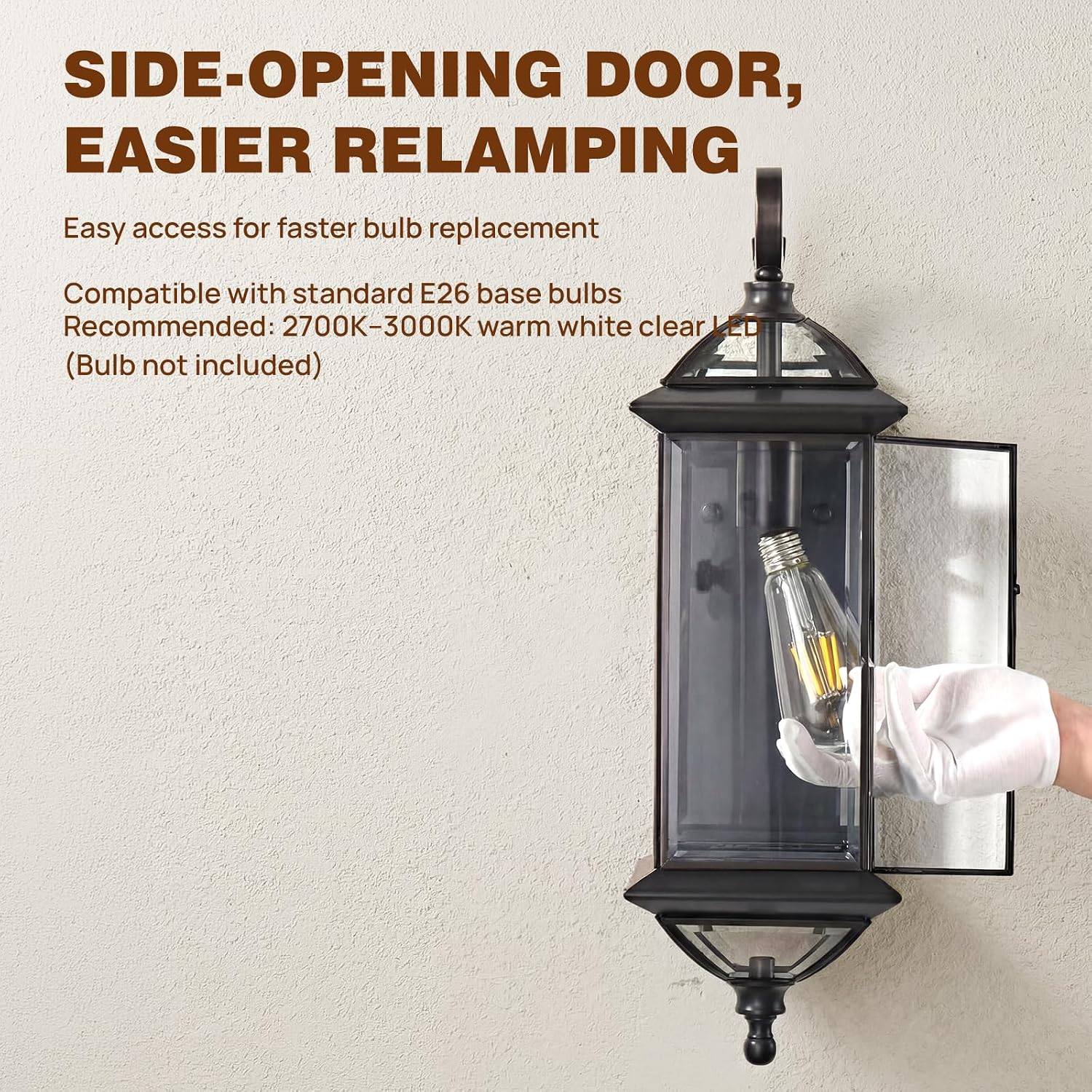 Solid Copper Outdoor Wall Light, 18.5" Oil Rubbed Bronze Porch Lantern with Clear Beveled Glass, Exterior Wall Sconce for Front Door, Garage